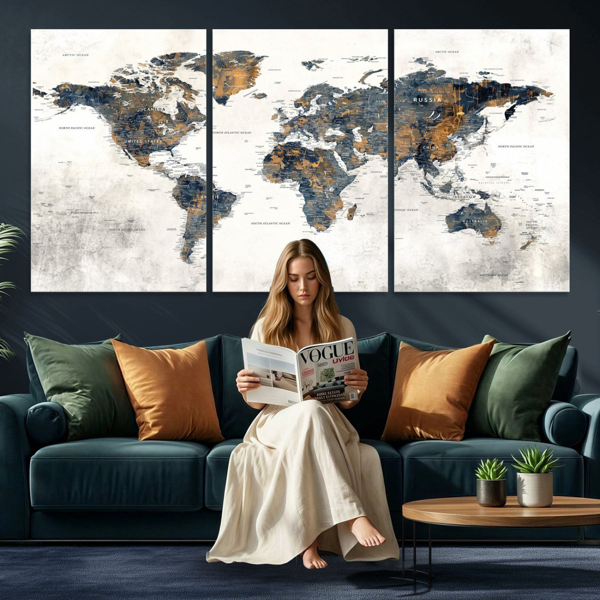 52451147-MGV-CV-36X24 - World Map Wall Art Canvas Print for Office Wall Decor