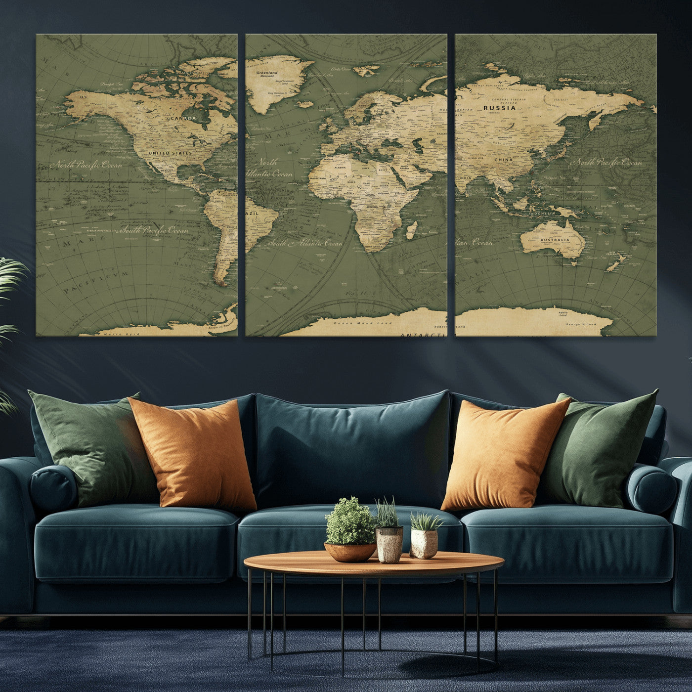 75846040-MGV-CV-36X24 - World Map Wall Art Canvas Print, Modern Decorative Framed Map Artwork Prints for Living Room, Office, Bedroom Wall Decor