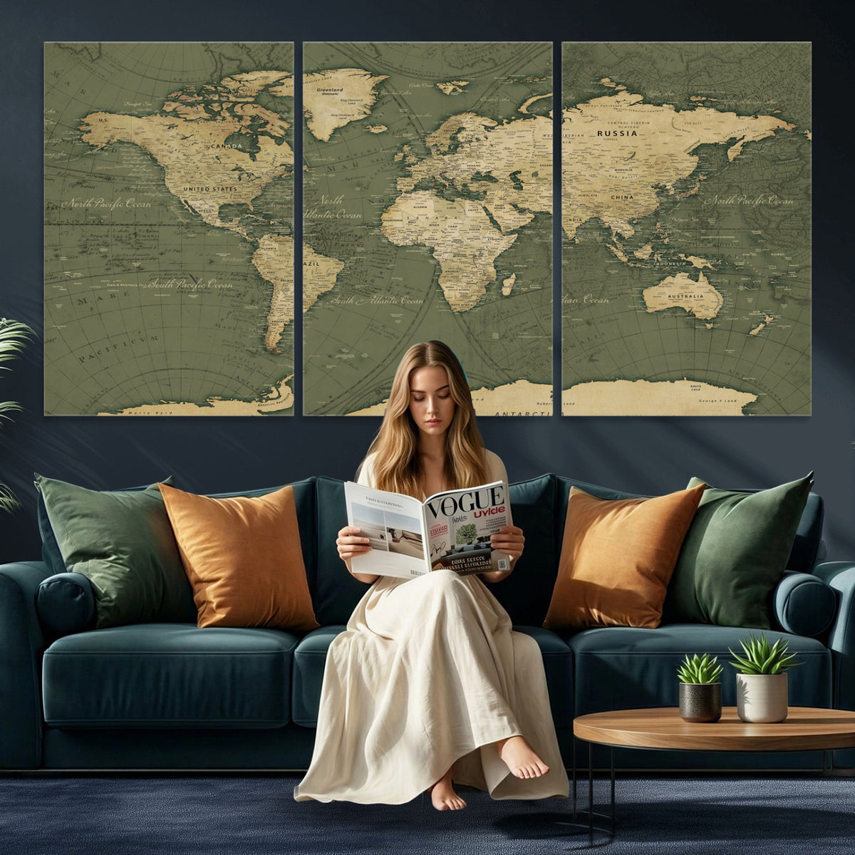 75846040-MGV-CV-36X24 - Large World Map Canvas Wall Art Print for Study Room Decor -