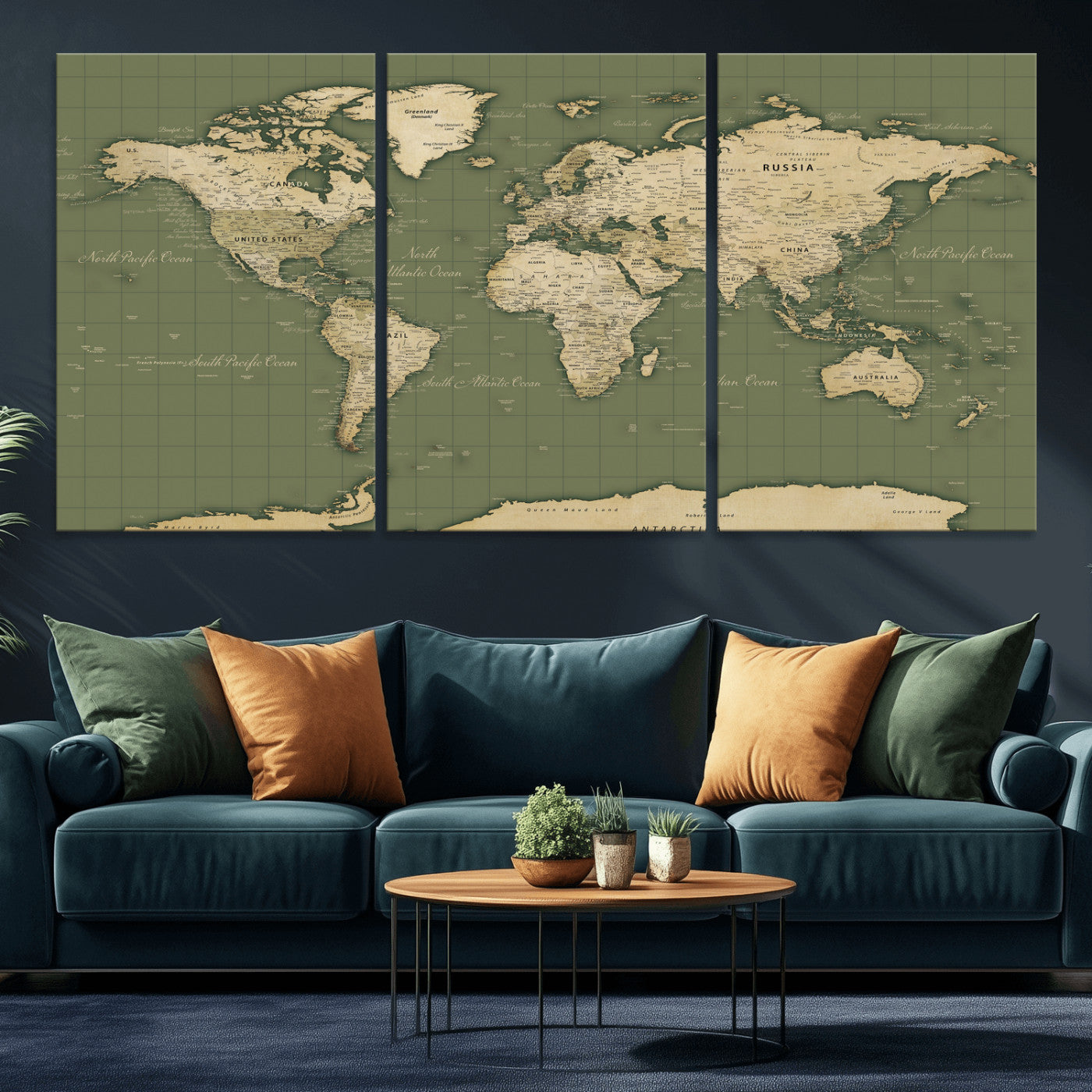 13750241-MGV-CV-36X24 - World Map Wall Art Canvas Print, Modern Decorative Framed Map Artwork Prints for Living Room, Office, Bedroom Wall Decor