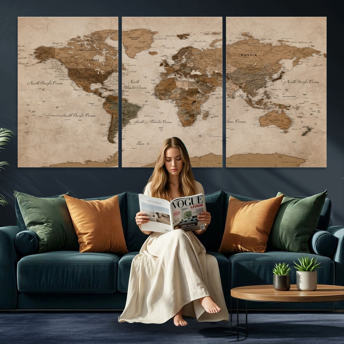 40064188-MGV-CV-36X24 - World Map Wall Art Canvas Print, Modern Decorative Framed Map Artwork Prints for Living Room, Office, Bedroom Wall Decor