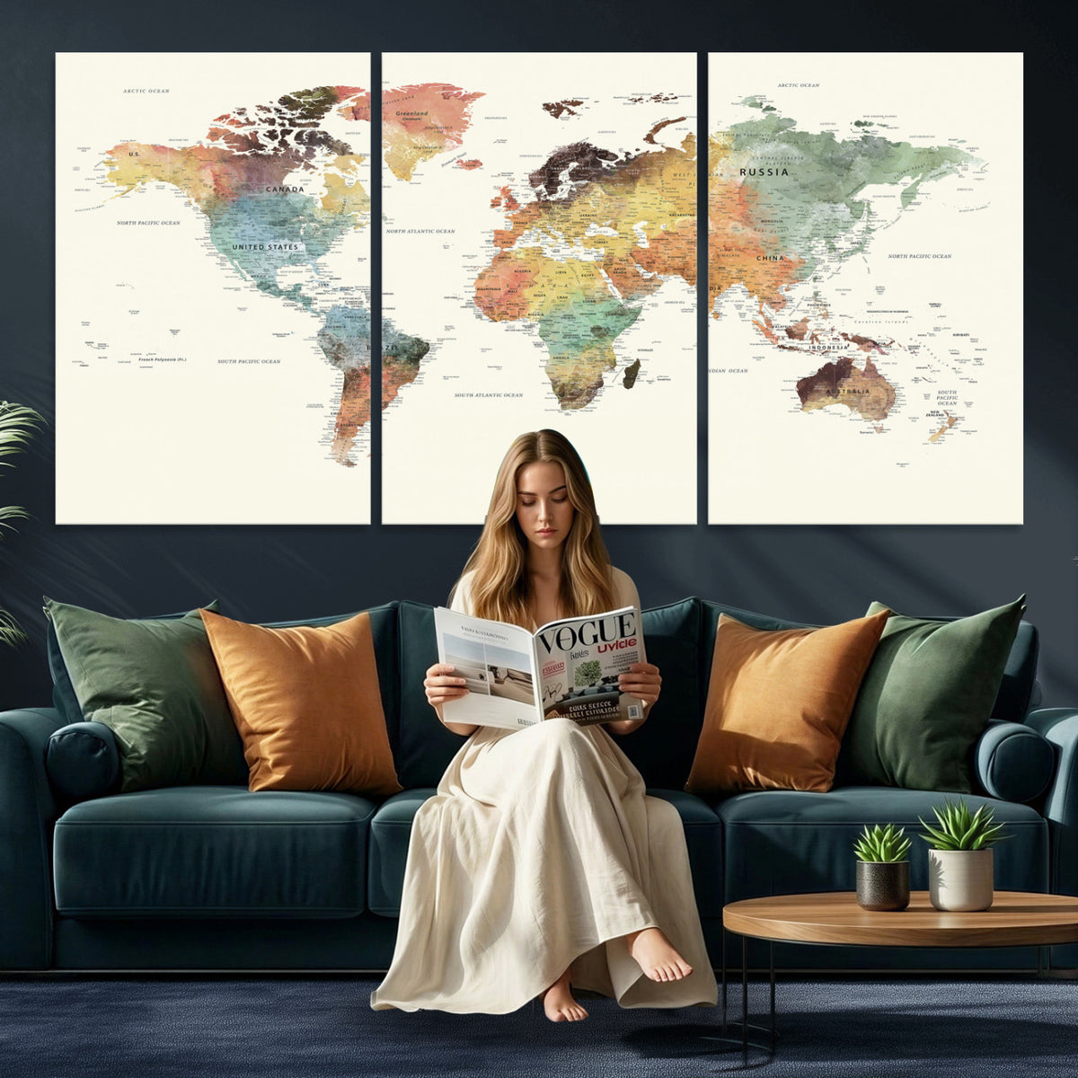 64206059-MGV-CV-36X24 - Framed World Map Wall Art Canvas Print for Living Room and Study Room