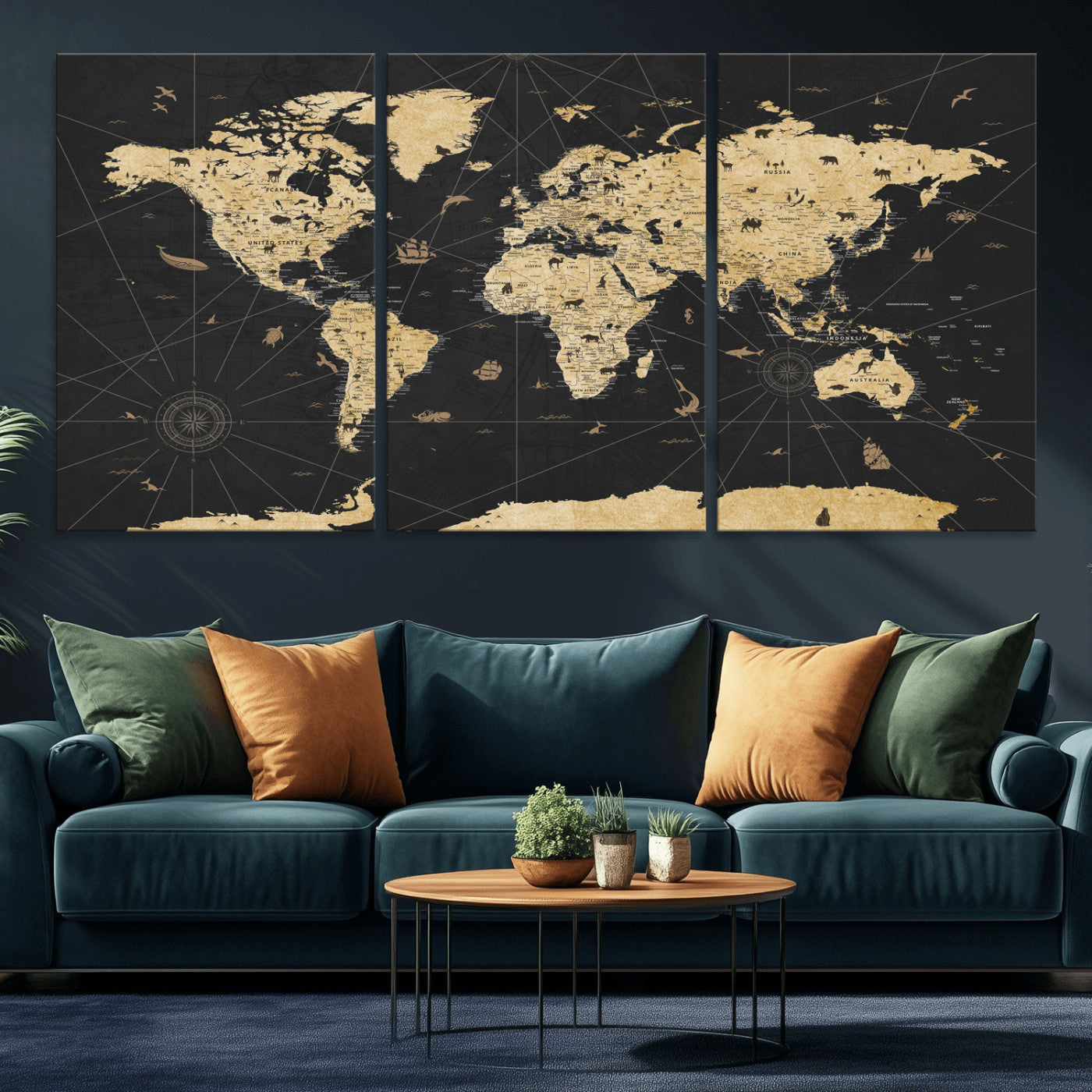 80270976-MGV-CV-36X24 - World Map Wall Art Canvas Print, Modern Decorative Framed Map Artwork Prints for Living Room, Office, Bedroom Wall Decor
