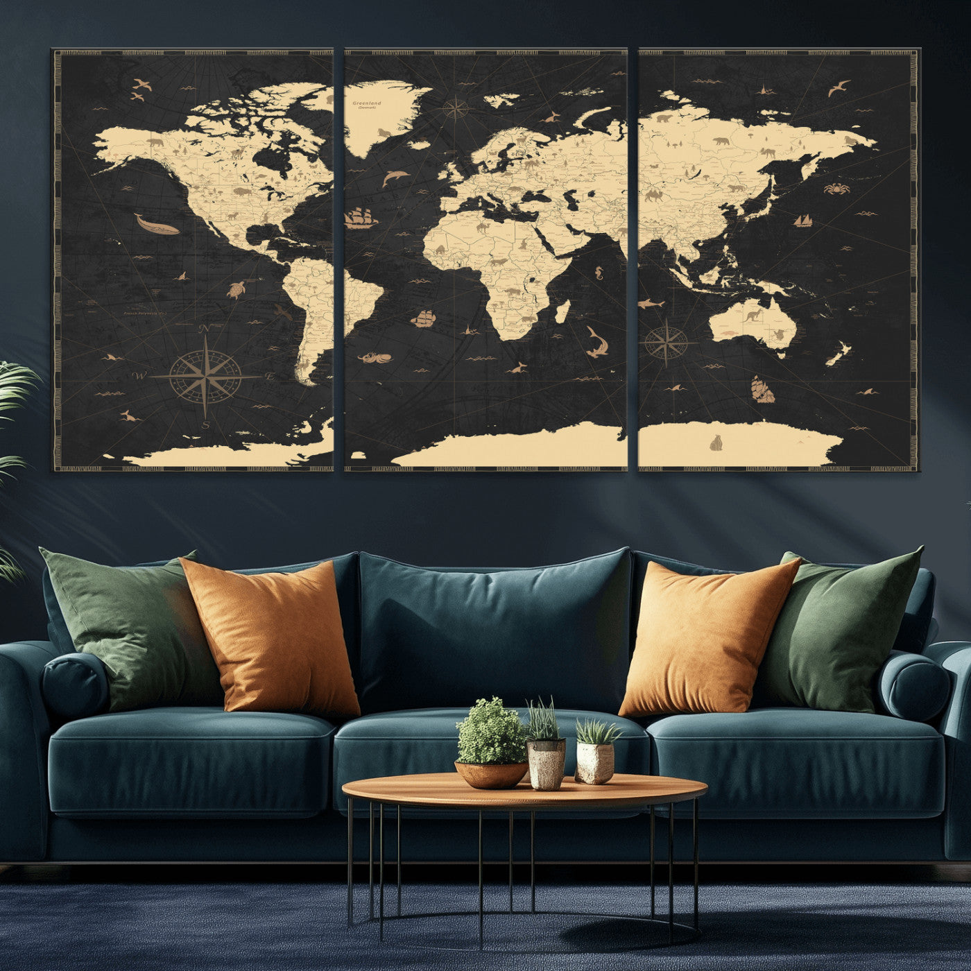 75220264-MGV-CV-36X24 - World Map Wall Art Canvas Print, Modern Decorative Framed Map Artwork Prints for Living Room, Office, Bedroom Wall Decor