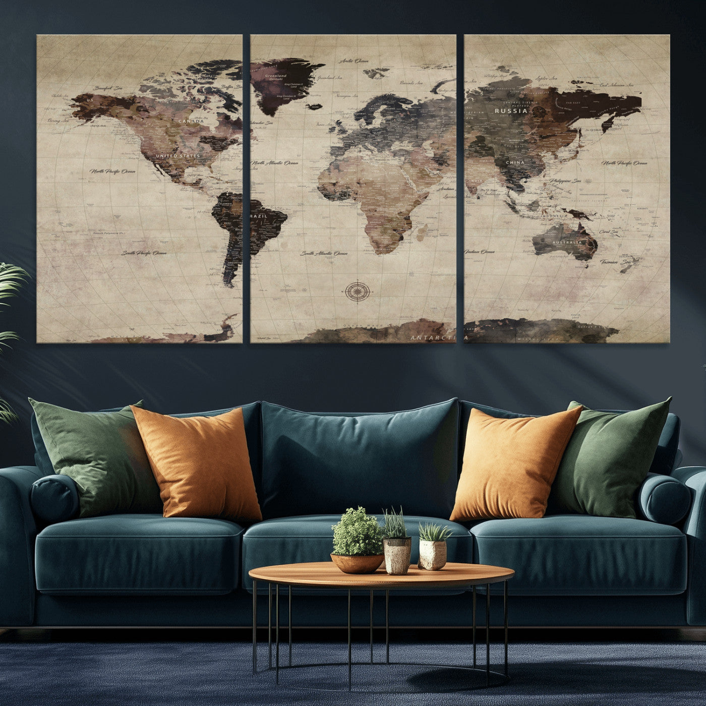 60560672-MGV-CV-36X24 - World Map Wall Art Canvas Print, Modern Decorative Framed Map Artwork Prints for Living Room, Office, Bedroom Wall Decor