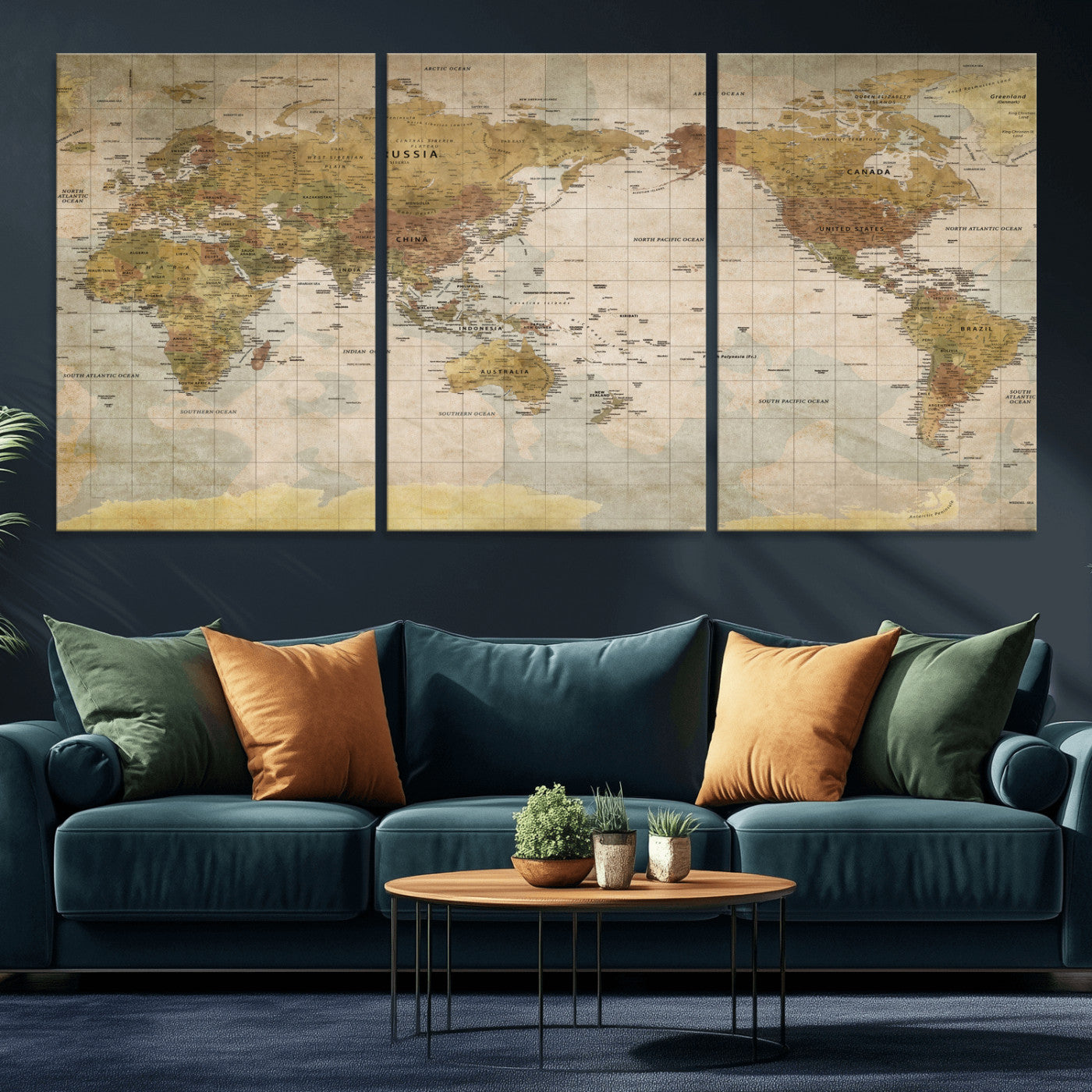 22305205-MGV-CV-36X24 - World Map Wall Art Canvas Print, Modern Decorative Framed Map Artwork Prints for Living Room, Office, Bedroom Wall Decor