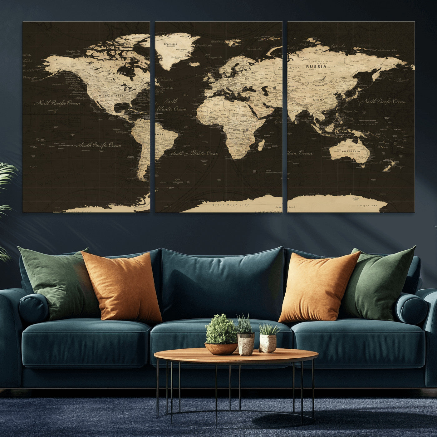 89024244-MGV-CV-36X24 - World Map Wall Art Canvas Print, Modern Decorative Framed Map Artwork Prints for Living Room, Office, Bedroom Wall Decor