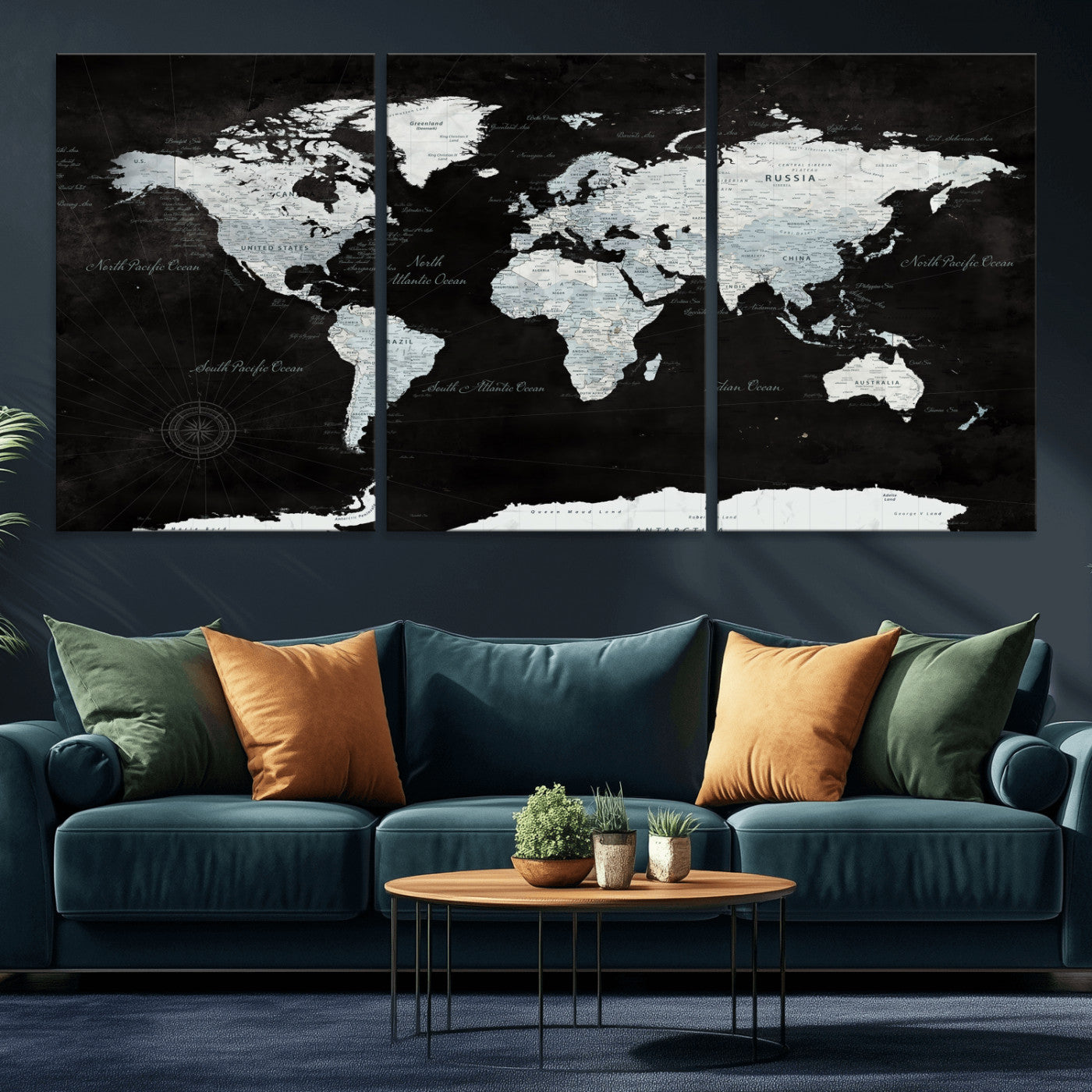 28664806-MGV-CV-36X24 - World Map Wall Art Canvas Print, Modern Decorative Framed Map Artwork Prints for Living Room, Office, Bedroom Wall Decor