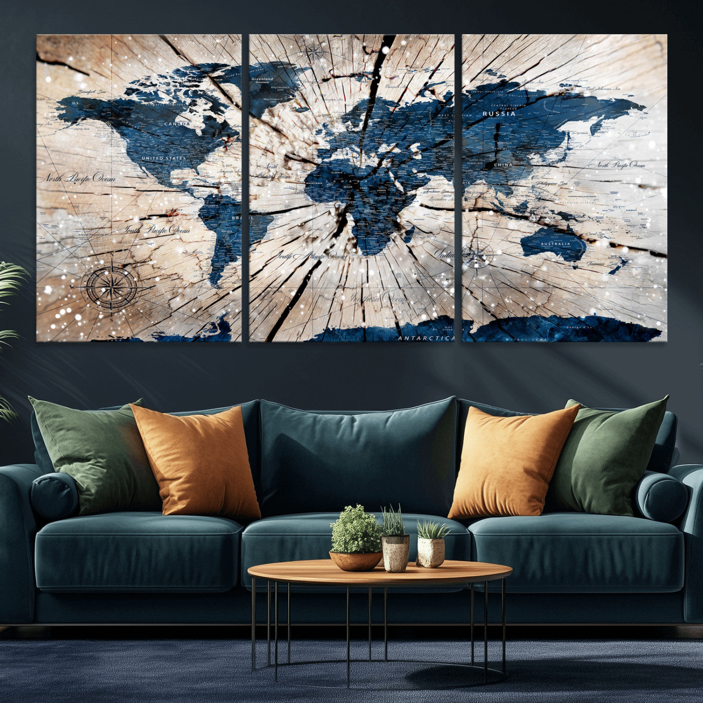 19478704-MGV-CV-36X24 - World Map Wall Art Canvas Print, Modern Decorative Framed Map Artwork Prints for Living Room, Office, Bedroom Wall Decor