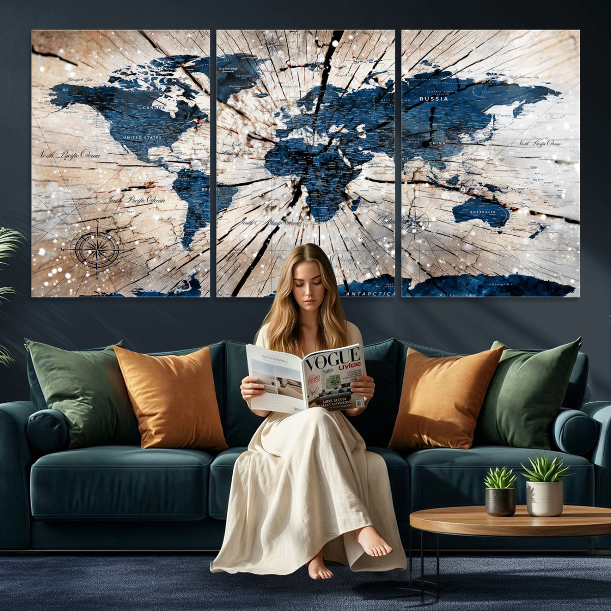 19478704-MGV-CV-36X24 - World Map Wall Art Canvas Print, Modern Decorative Framed Map Artwork Prints for Living Room, Office, Bedroom Wall Decor
