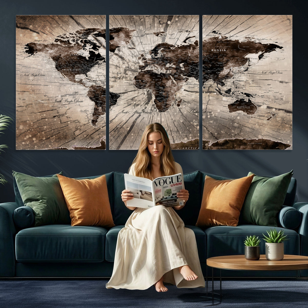 94623295-MGV-CV-36X24 - World Map Wall Art Canvas Print, Modern Decorative Framed Map Artwork Prints for Living Room, Office, Bedroom Wall Decor
