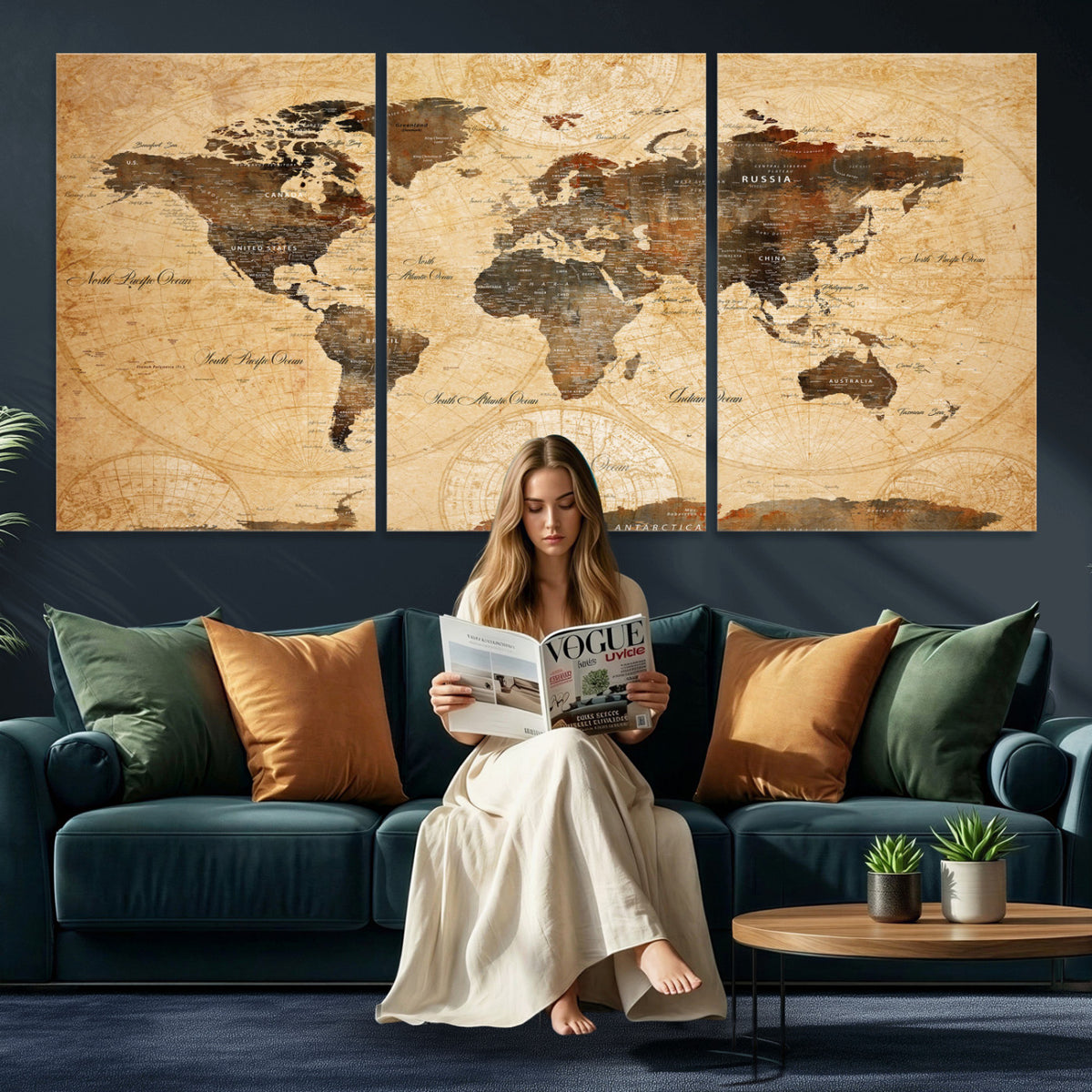 63156625-MGV-CV-36X24 - World Map Wall Art Canvas Print, Modern Decorative Framed Map Artwork Prints for Living Room, Office, Bedroom Wall Decor