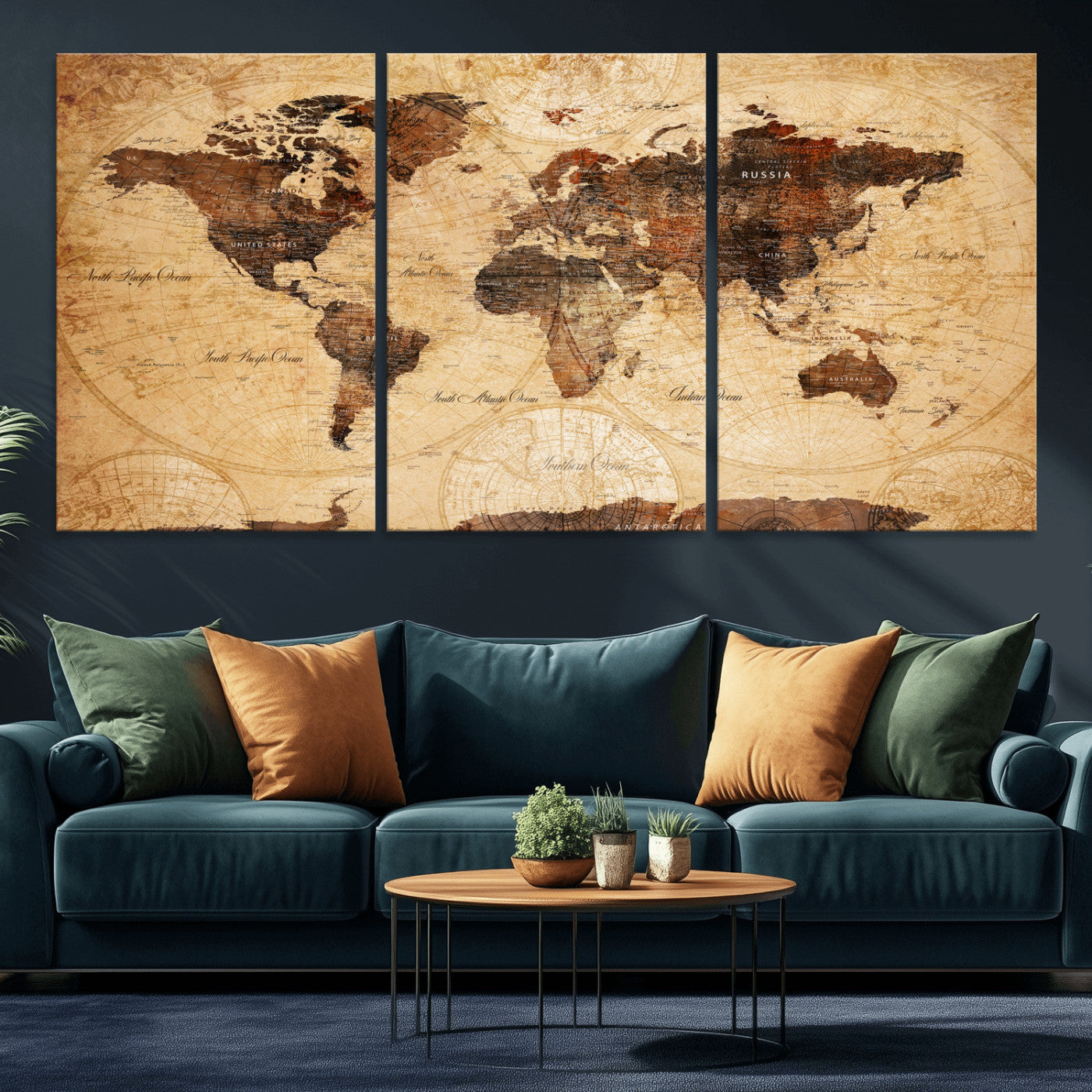 40760475-MGV-CV-36X24 - World Map Wall Art Canvas Print, Modern Decorative Framed Map Artwork Prints for Living Room, Office, Bedroom Wall Decor