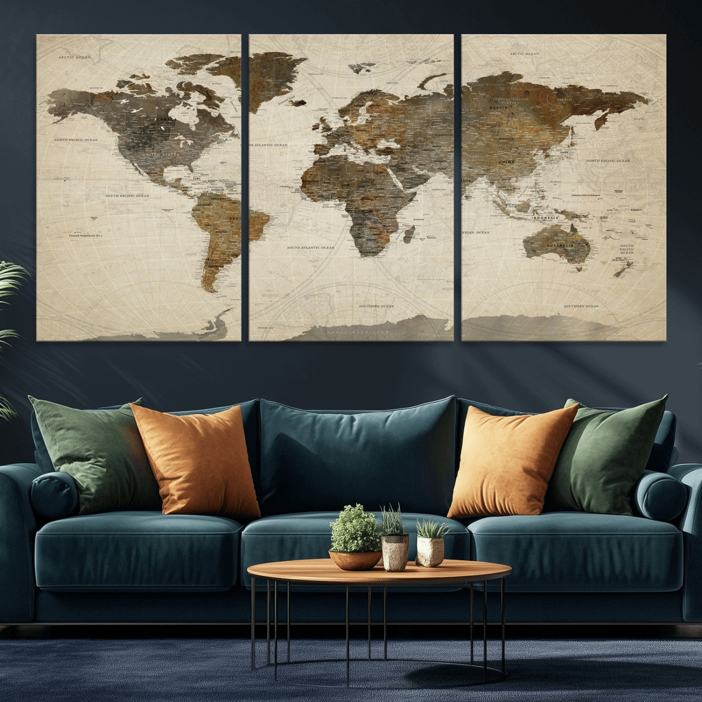 49623468-MGV-CV-36X24 - World Map Wall Art Canvas Print, Modern Decorative Framed Map Artwork Prints for Living Room, Office, Bedroom Wall Decor
