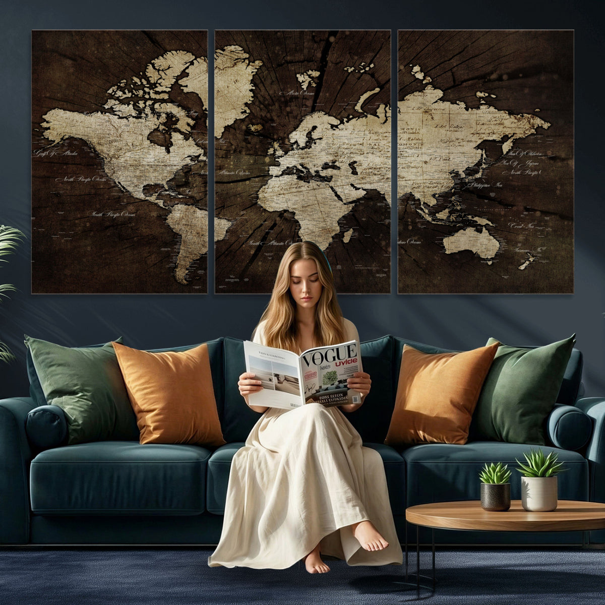 40991509-MGV-CV-36X24 - World Map Wall Art Canvas Print, Modern Decorative Framed Map Artwork Prints for Living Room, Office, Bedroom Wall Decor