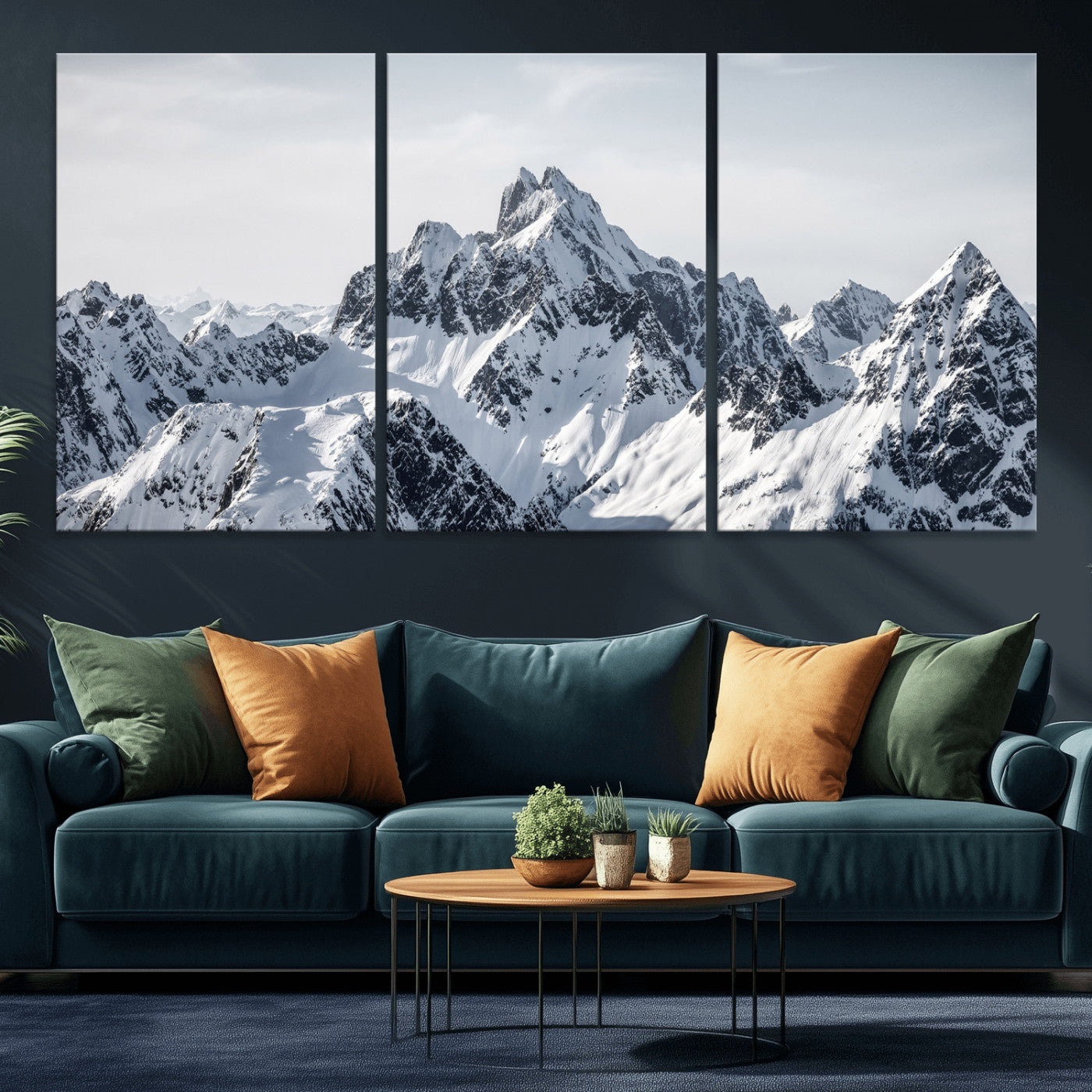 33126265-MGV-CV-36X24 - Snowy Mountain Range Canvas Print, Alpine Peaks Landscape Wall Art, Framed Canvas Ready to Hang