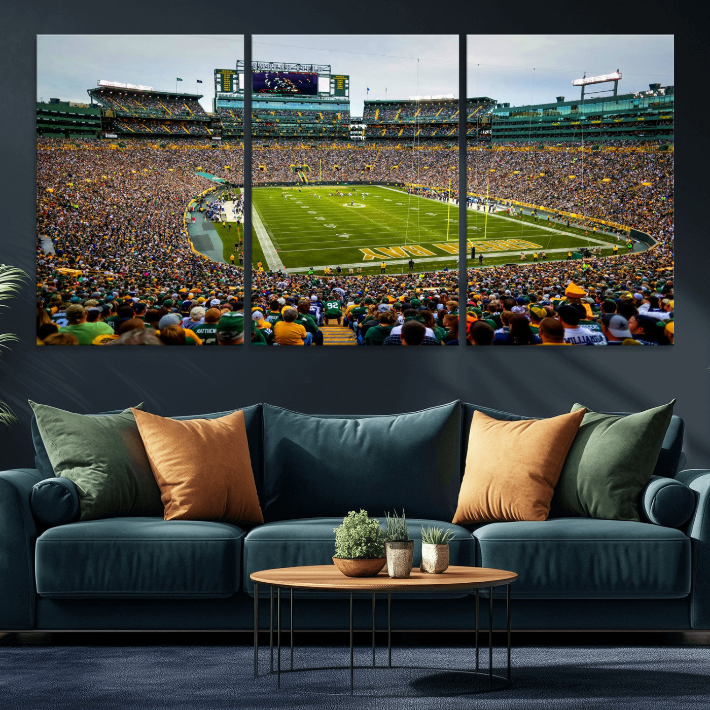 56521752-MGV-CV-36X24 - Green Bay Packers Stadium Wall Art Canvas Print, Lambeau Field Football Stadium Artwork, Framed Wall Art Ready to Hang