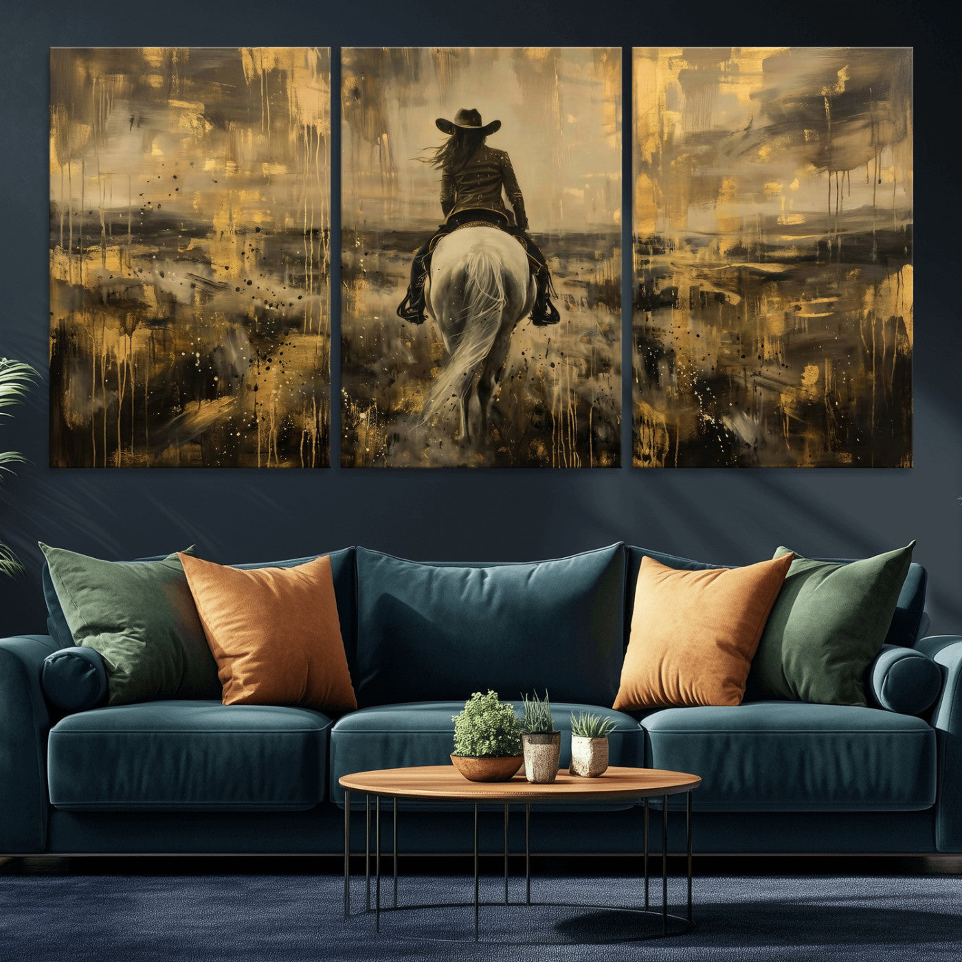 20465530-MGV-CV-36X24 - Cowgirl Wall Art Canvas Print, Western Horse Rider Wall Art, Framed Wall Art Ready to Hang