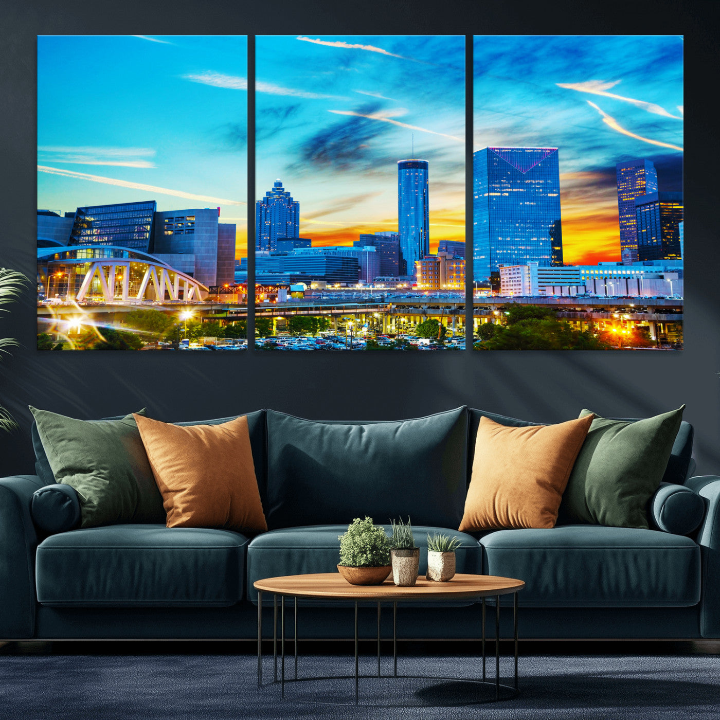 23097797-MGV-CV-36X24 - Atlanta Skyline Wall Art Canvas Print, Atlanta Downtown Night Cityscape Print for Modern Urban Wall Decor