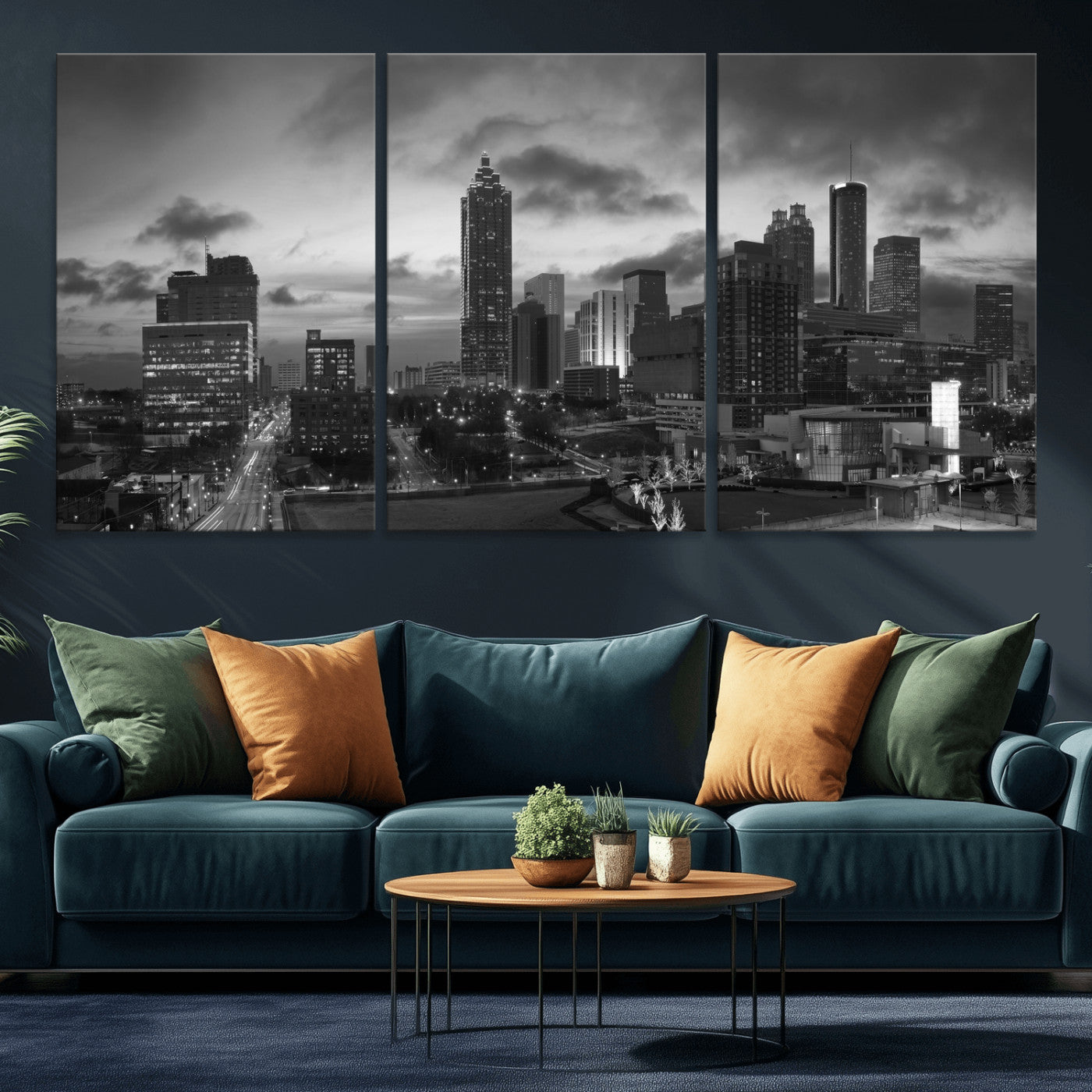 91959506-MGV-CV-36X24 - Atlanta Skyline Wall Art Canvas Print, Atlanta Downtown Night Cityscape Print for Modern Urban Wall Decor