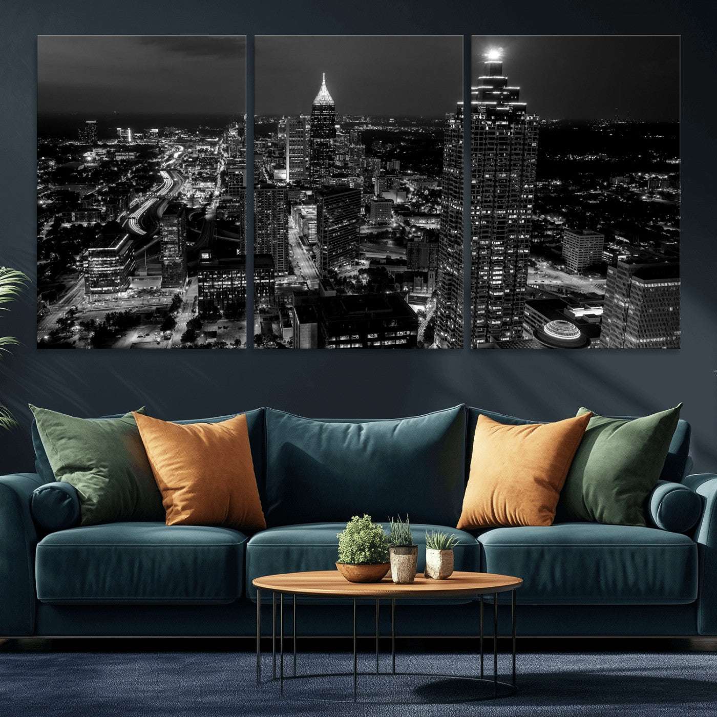 56773510-MGV-CV-36X24 - Atlanta Skyline Wall Art Canvas Print, Atlanta Downtown Night Cityscape Print for Modern Urban Wall Decor
