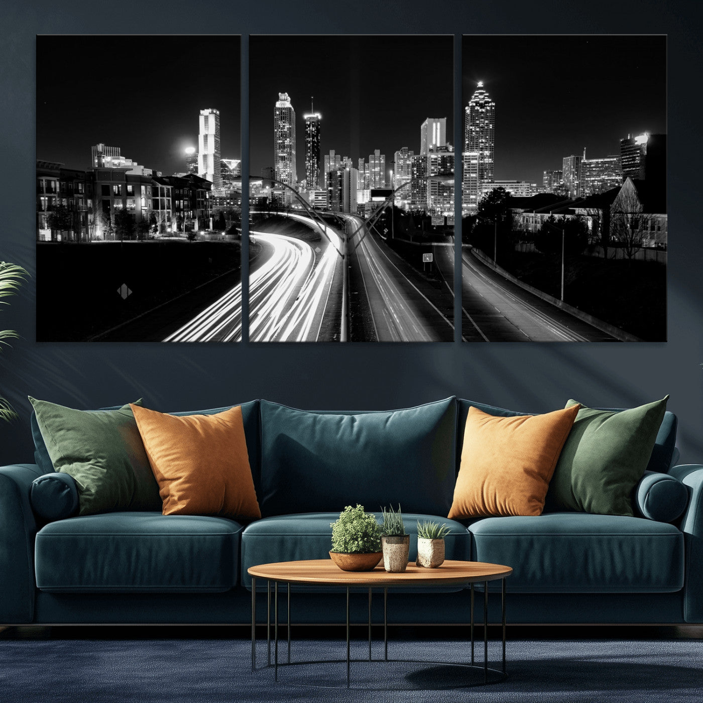 80330064-MGV-CV-36X24 - Atlanta Skyline Wall Art Canvas Print, Atlanta Downtown Night Cityscape Print for Modern Urban Wall Decor