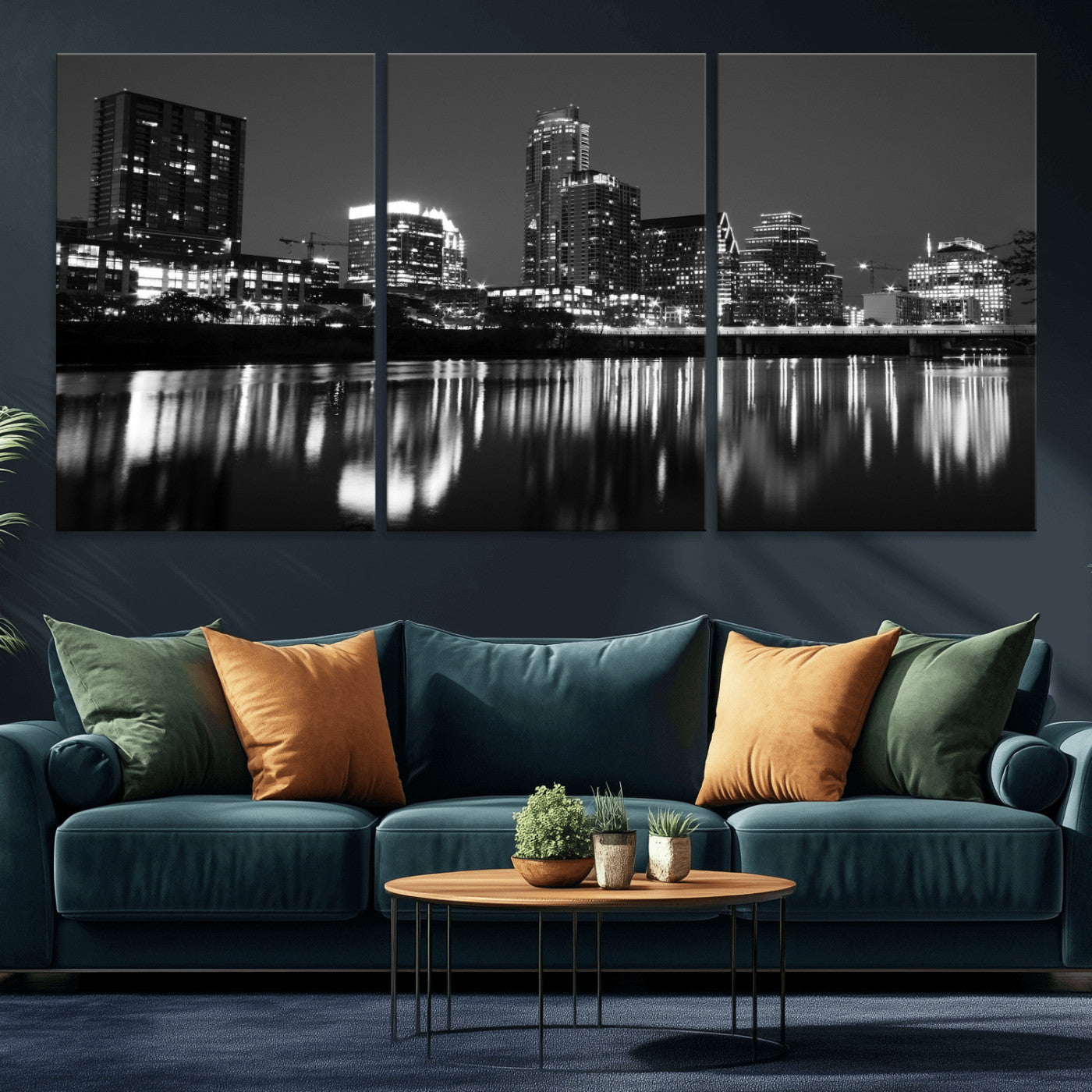 38129554-MGV-CV-36X24 - Austin Skyline Wall Art Canvas Print, Austin Downtown Night Cityscape Print for Modern Urban Wall Decor