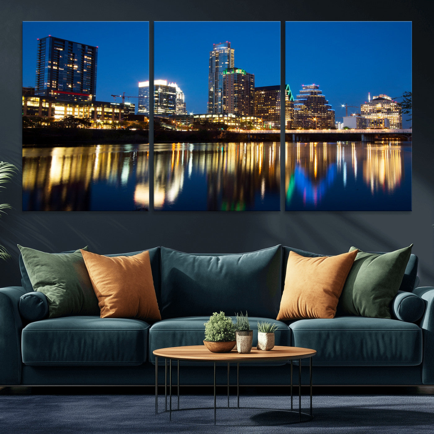 21916206-MGV-CV-36X24 - Austin Skyline Wall Art Canvas Print, Austin Downtown Night Cityscape Print for Modern Urban Wall Decor