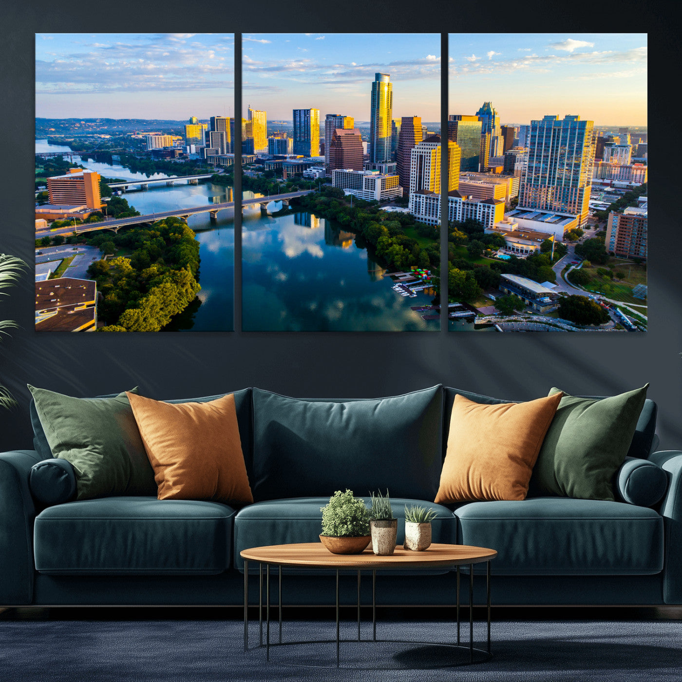 33675326-MGV-CV-36X24 - Austin Skyline Wall Art Canvas Print, Austin Downtown Night Cityscape Print for Modern Urban Wall Decor