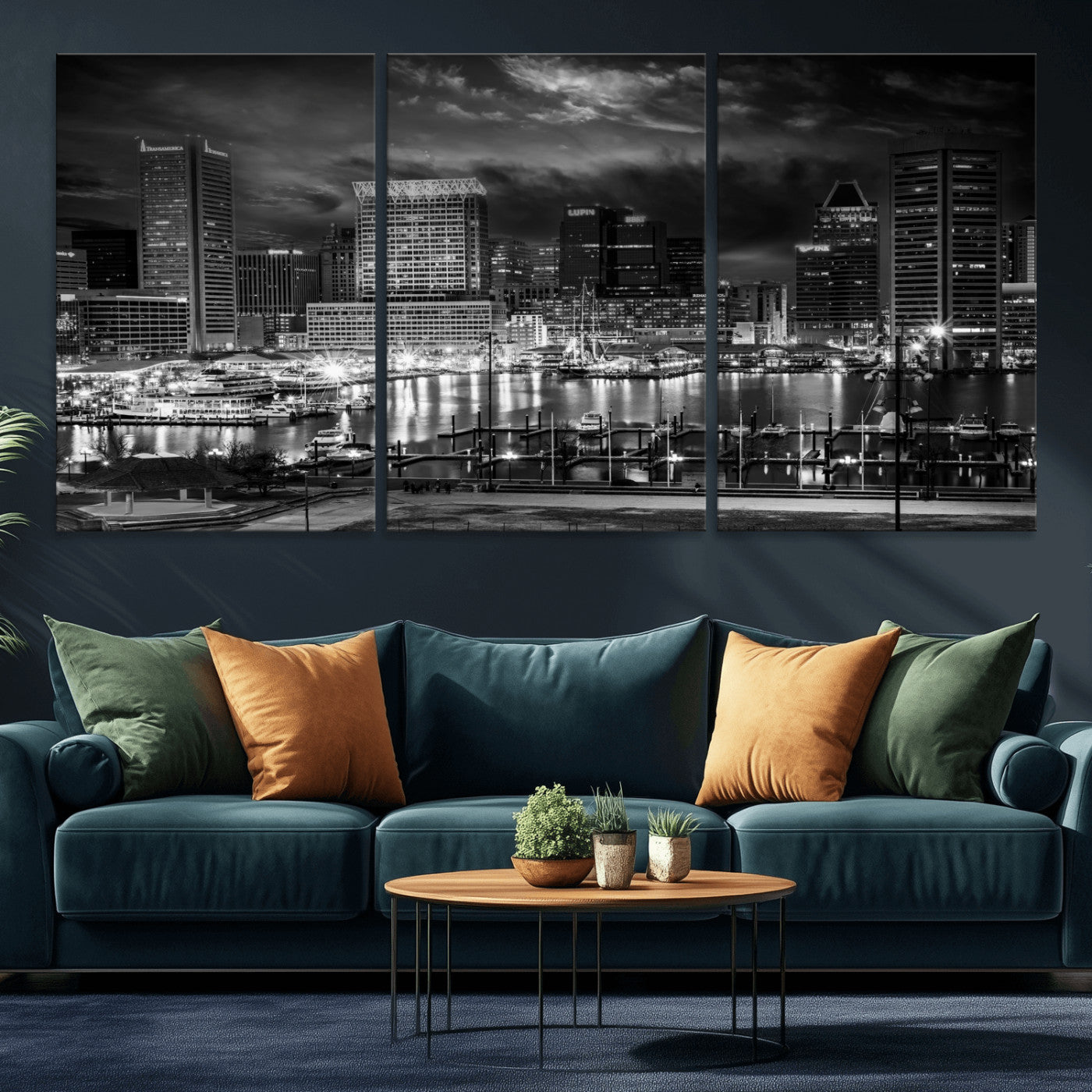 79755655-MGV-CV-36X24 - Baltimore Skyline Wall Art Canvas Print, Baltimore Downtown Night Cityscape Print for Modern Urban Wall Decor