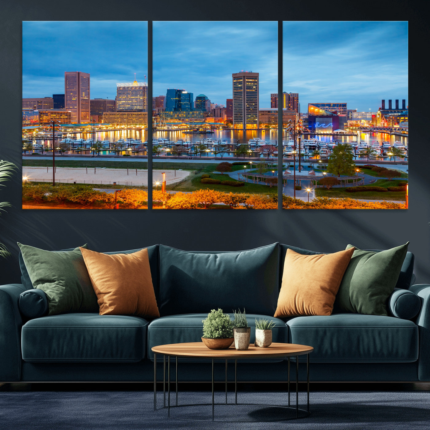 78635089-MGV-CV-36X24 - Baltimore Skyline Wall Art Canvas Print, Baltimore Downtown Night Cityscape Print for Modern Urban Wall Decor