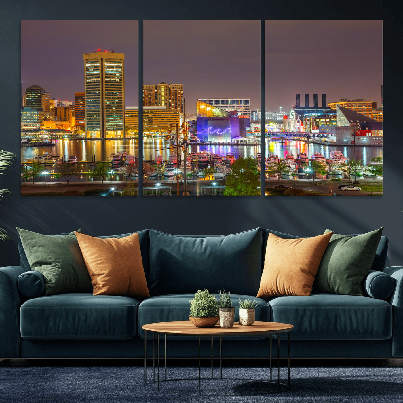 42654823-MGV-CV-36X24 - Baltimore Skyline Wall Art Canvas Print, Baltimore Downtown Night Cityscape Print for Modern Urban Wall Decor