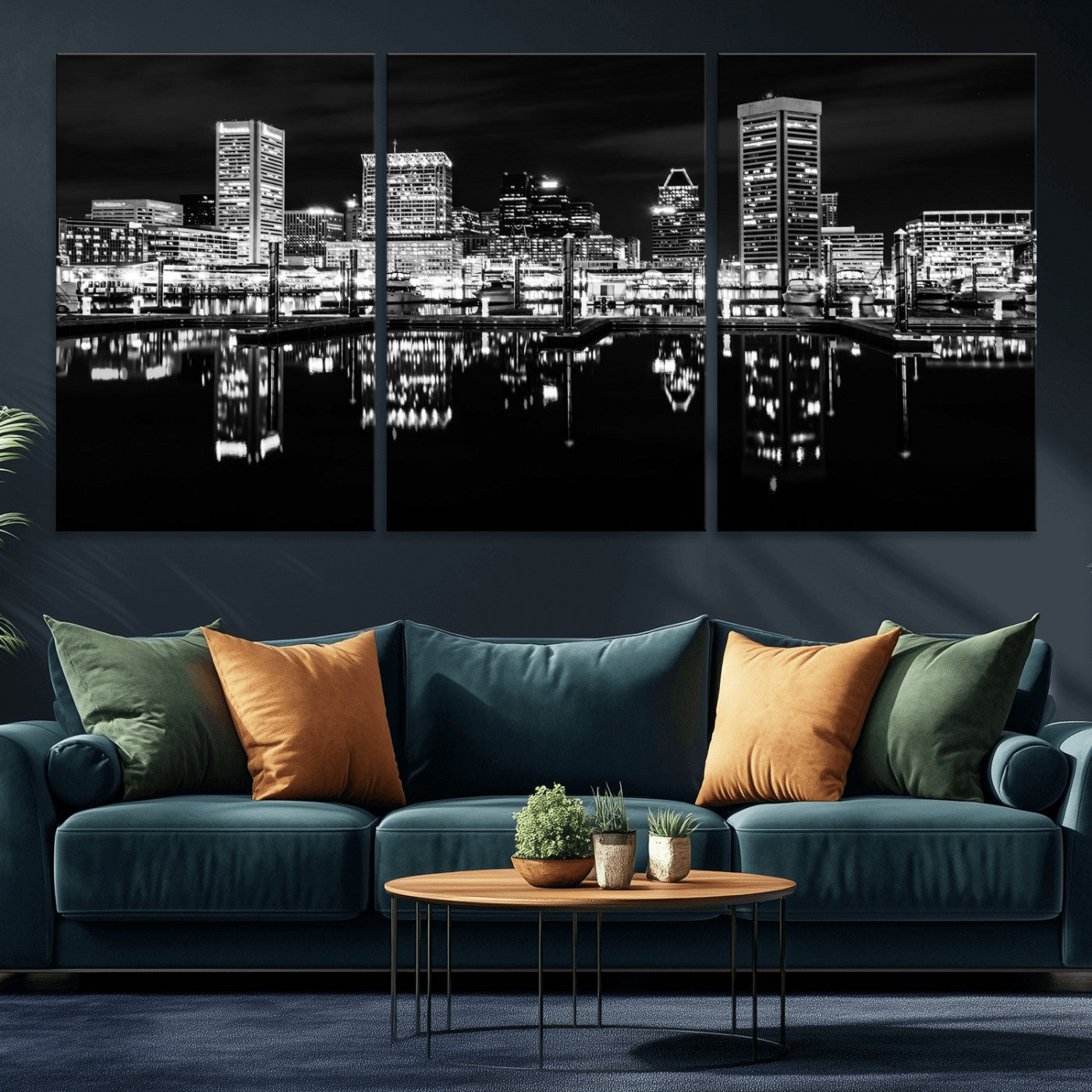69187681-MGV-CV-36X24 - Baltimore Skyline Wall Art Canvas Print, Baltimore Downtown Night Cityscape Print for Modern Urban Wall Decor