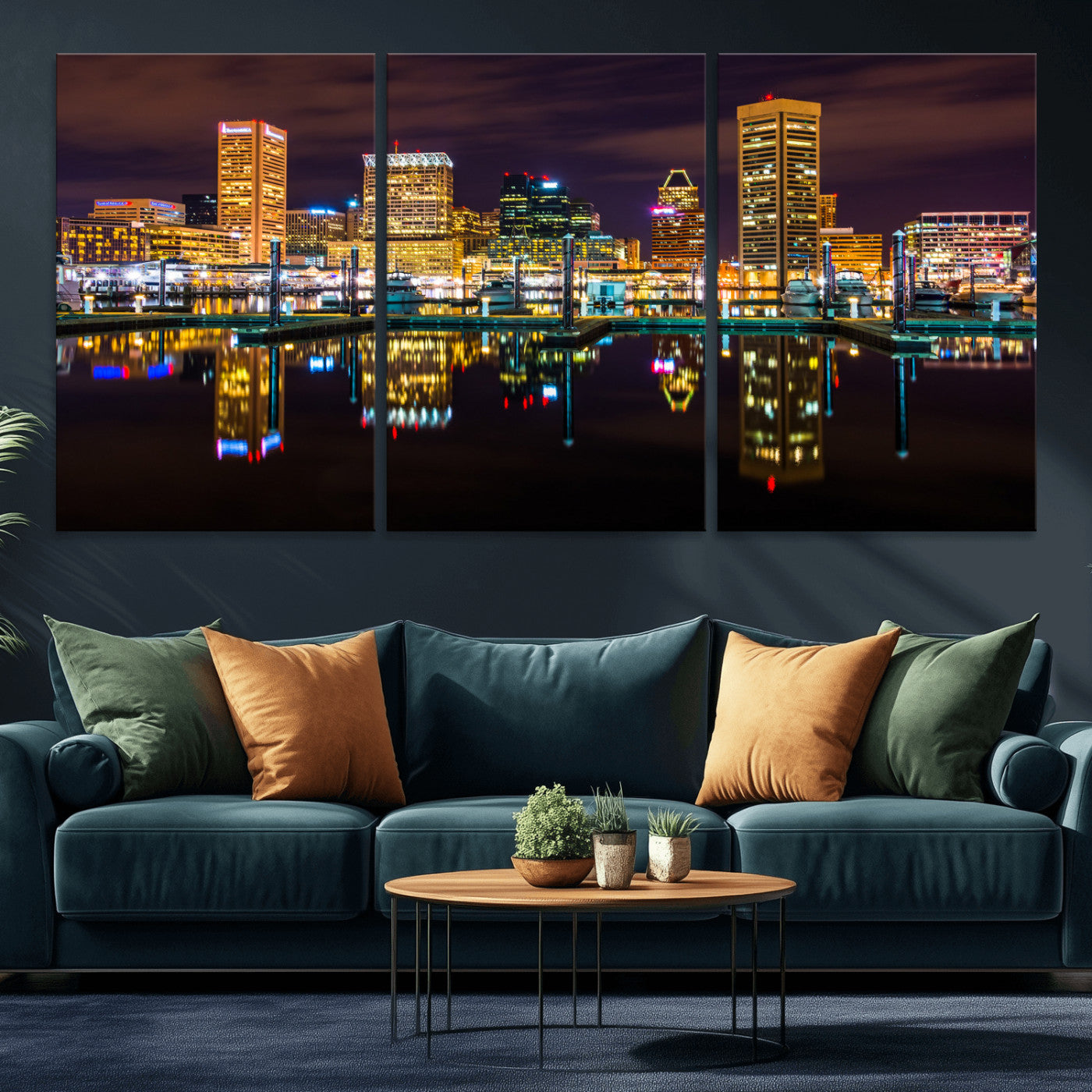 38201692-MGV-CV-36X24 - Baltimore Skyline Wall Art Canvas Print, Baltimore Downtown Night Cityscape Print for Modern Urban Wall Decor