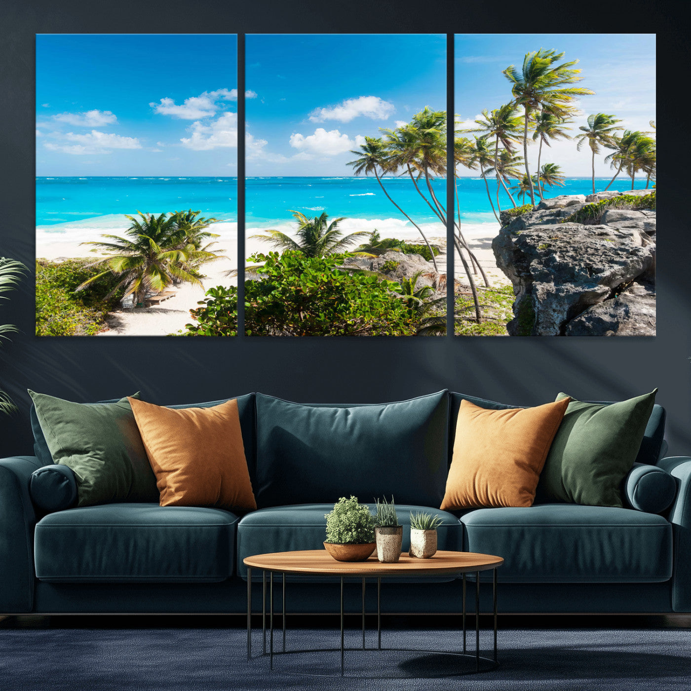 79995168-MGV-CV-36X24 - Barbados Beach Wall Art Canvas Print, Palm Tree Ocean Landscape, Turquoise Sea Coastal Photography, Tropical Island Wall Decor, Framed Ready to Hang
