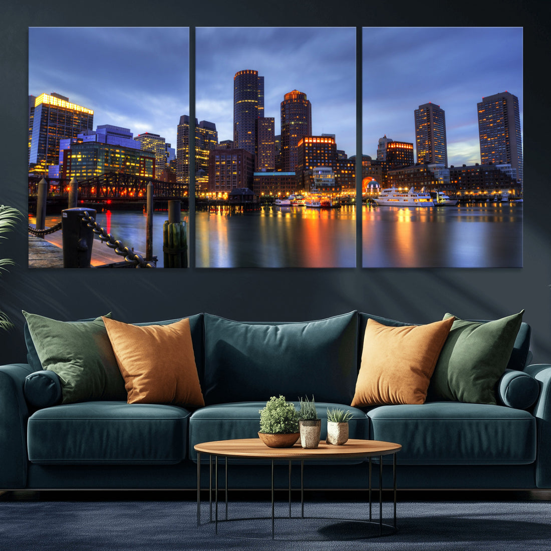 Boston Wall Art Canvas Print, Boston City Downtown Night Cityscape