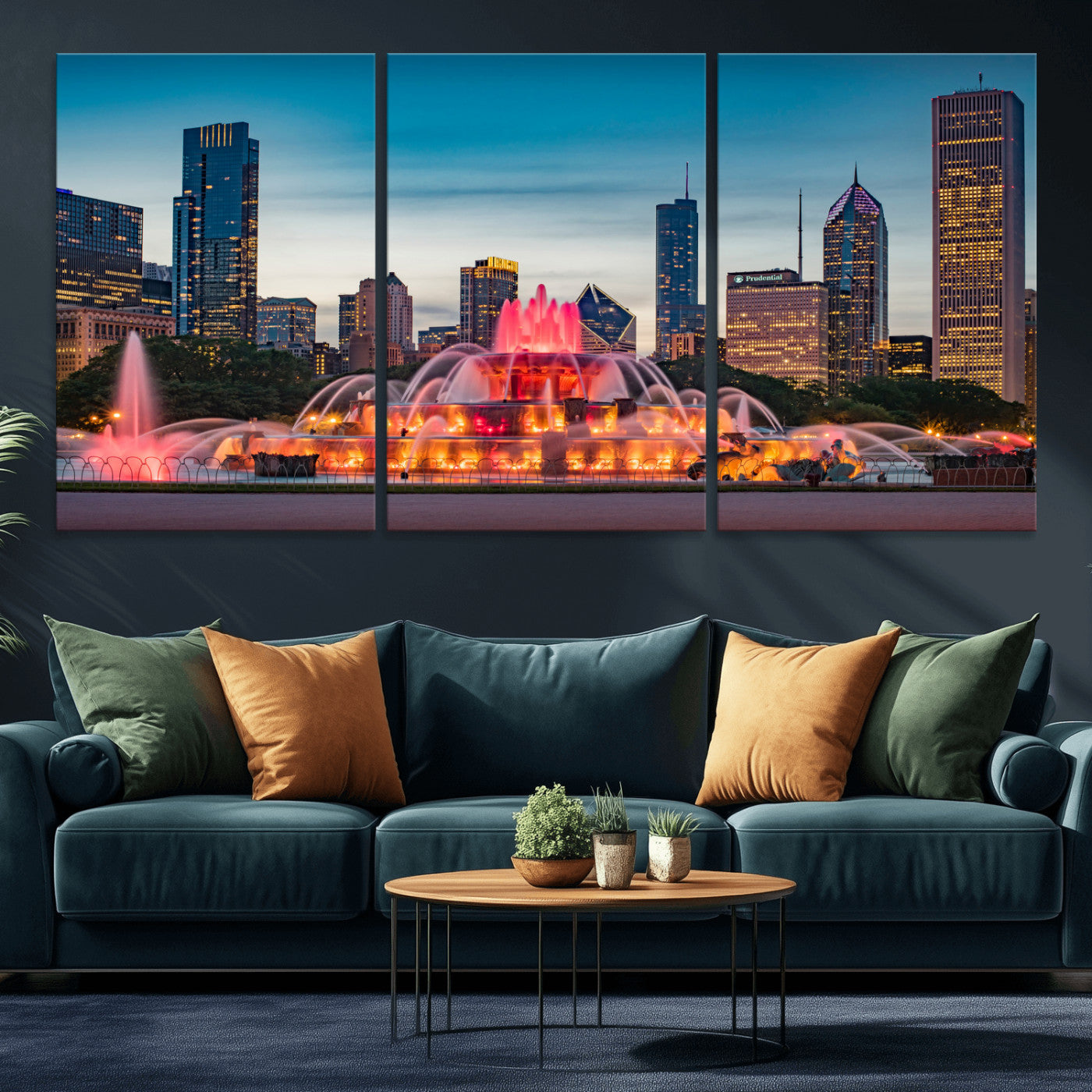 46805285-MGV-CV-36X24 - Chicago Wall Art Canvas Print, Chicago City Downtown Night Cityscape Print for Modern Urban Wall Decor