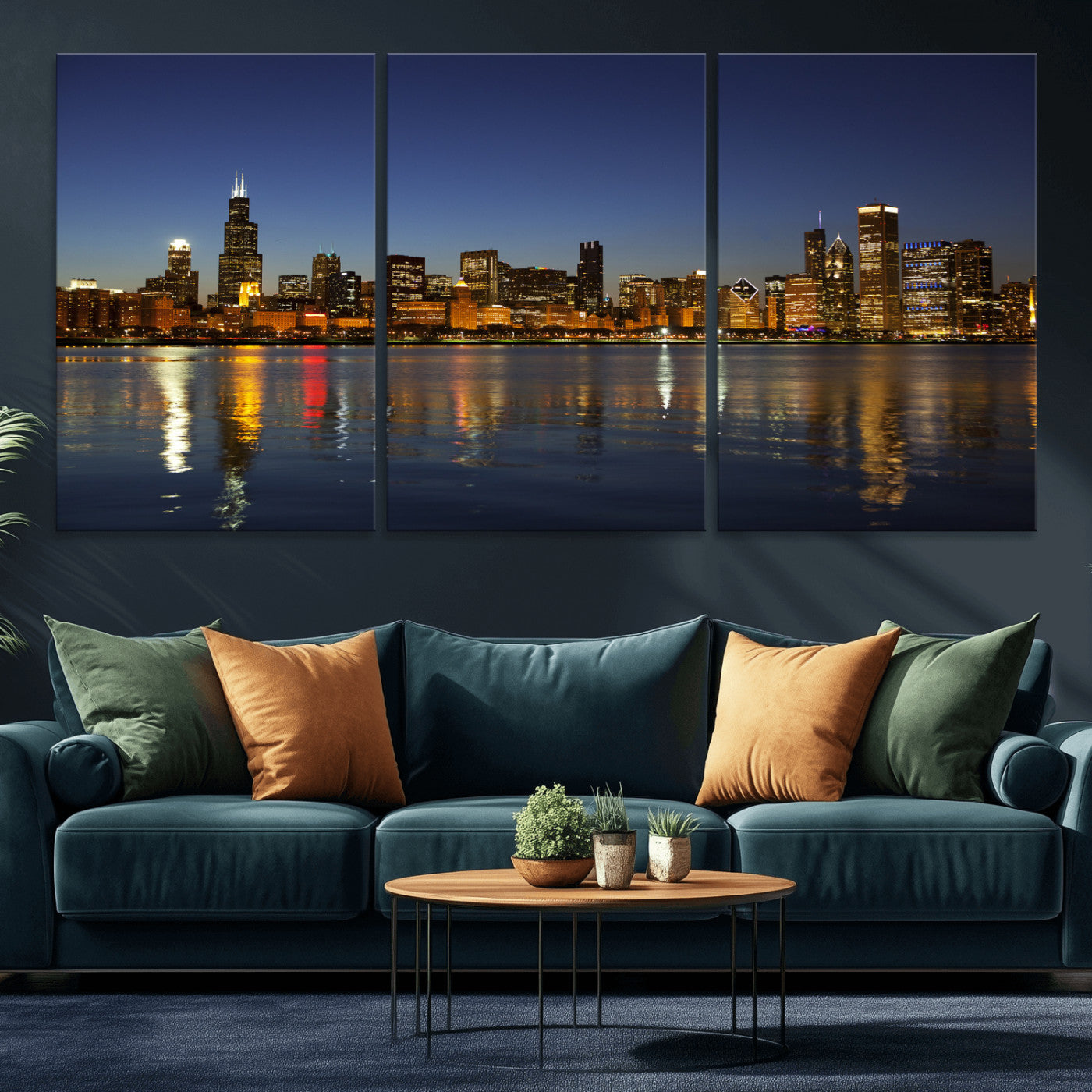 67308035-MGV-CV-36X24 - Chicago Wall Art Canvas Print, Chicago City Downtown Night Cityscape Print for Modern Urban Wall Decor