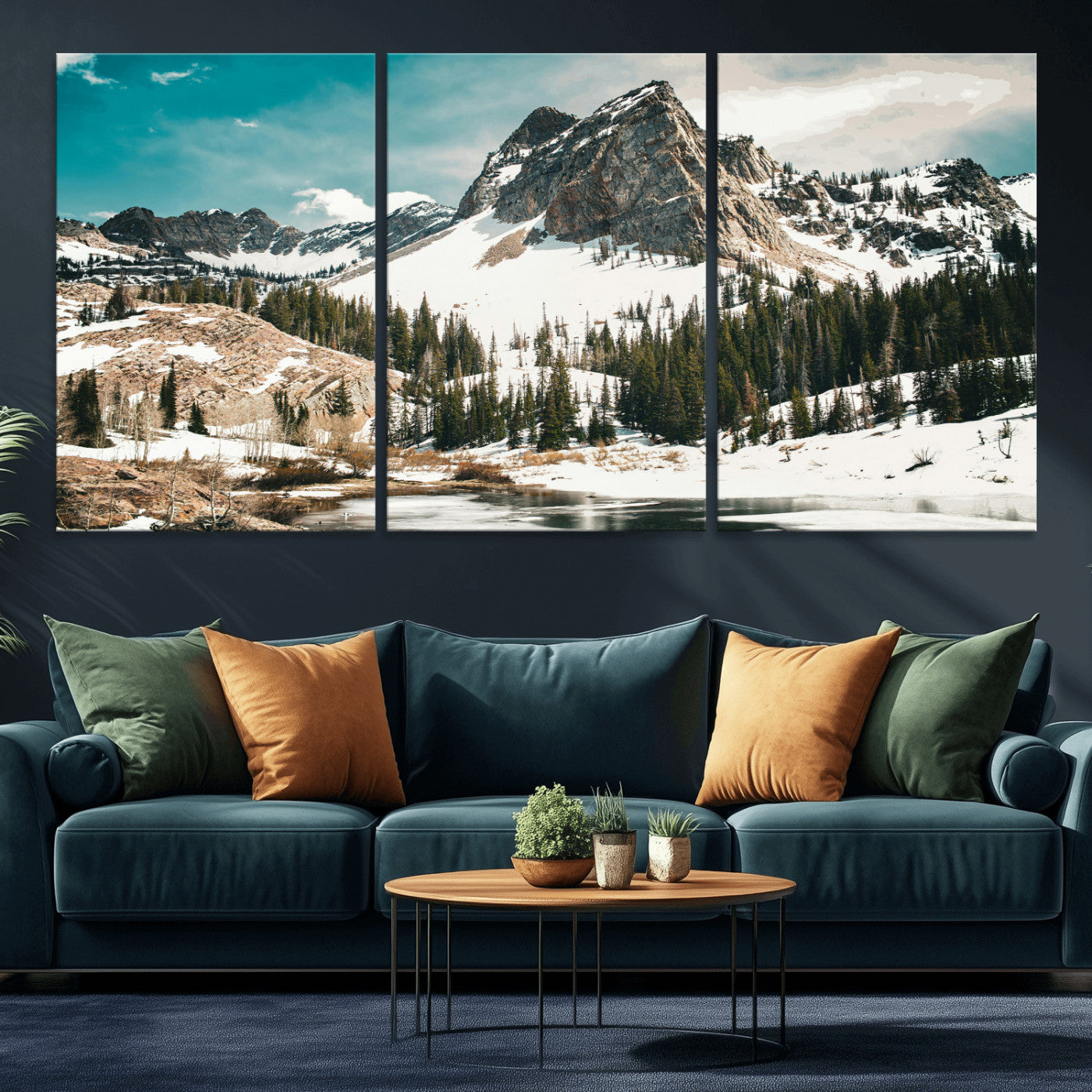 56837070-MGV-CV-36X24 - Snowy Mountain Landscape Wall Art Canvas Print, Alpine Pine Forest Winter Nature Wall Decor for Living Room and Office