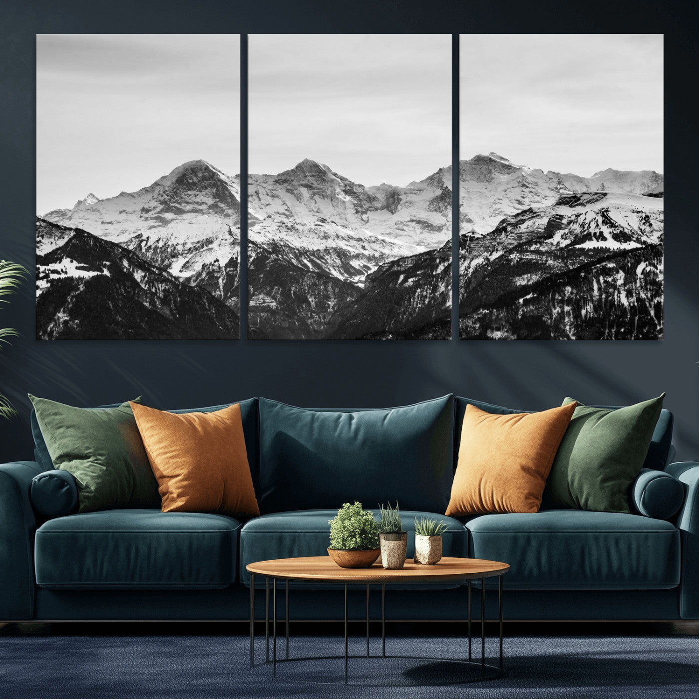 85684934-MGV-CV-36X24 - Black and White Mountain Wall Art Canvas Print, Snowy Alpine Peaks Landscape Photography, Minimal Monochrome Mountain Art, Scenic Nature Wall Decor