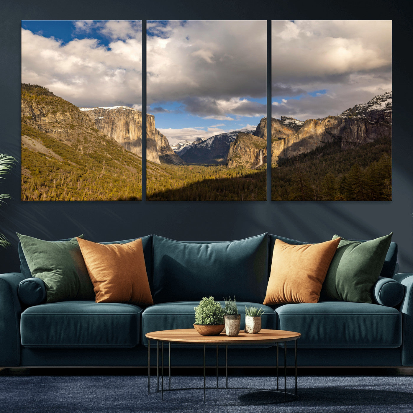 51451302-MGV-CV-36X24 - Yosemite Valley Mountain Landscape Wall Art Canvas Print, Granite Cliff Forest Valley Canvas Print, California National Park Scenic Art Printing