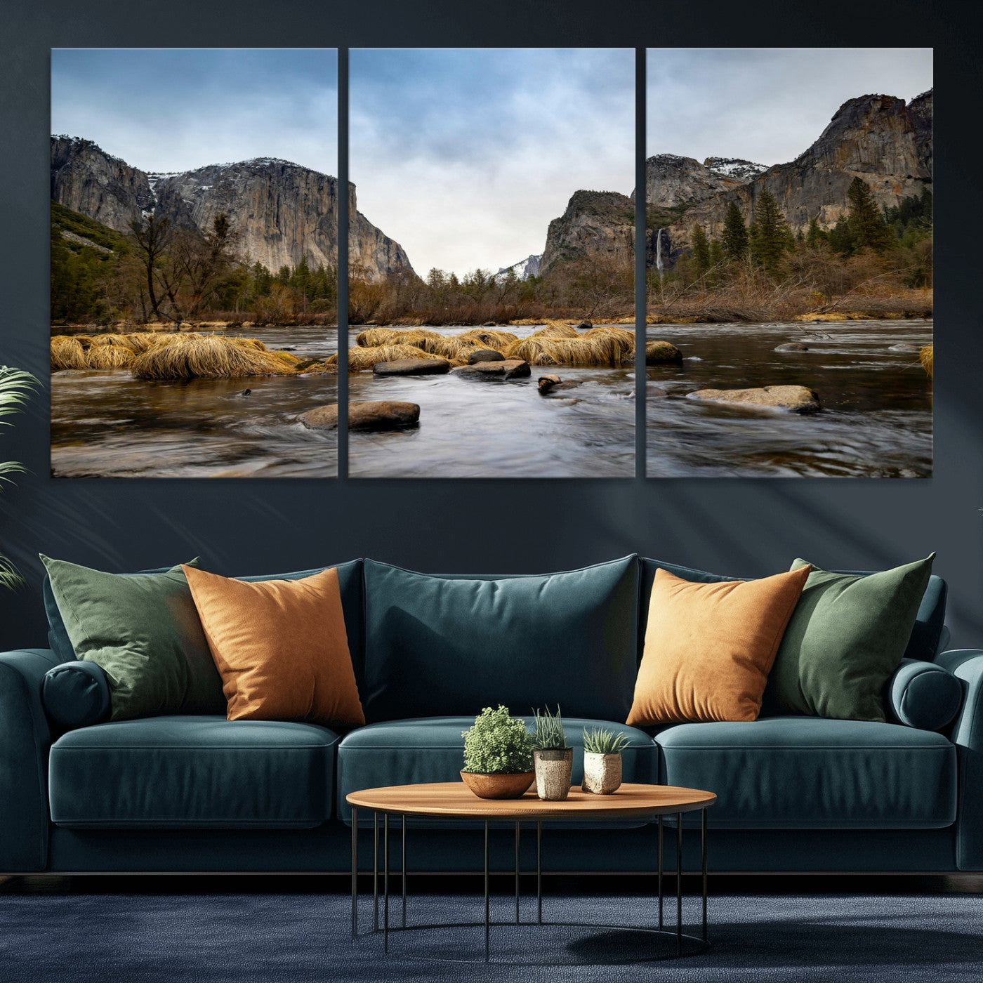 20458404-MGV-CV-36X24 - Yosemite Valley Mountain Landscape Wall Art Canvas Print, Granite Cliff Forest Valley Canvas Print, California National Park Scenic Art Printing