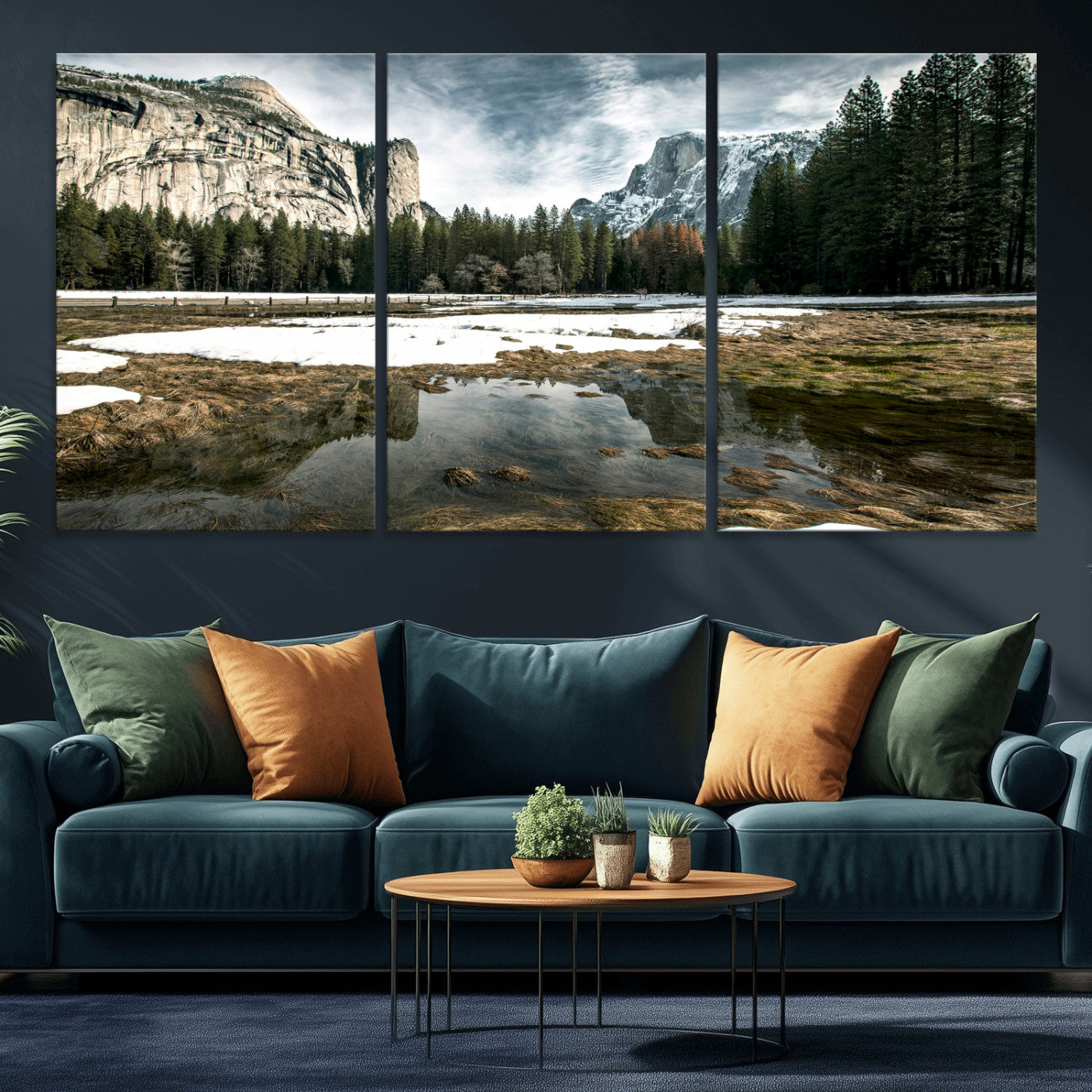 14527348-MGV-CV-36X24 - Yosemite Valley Mountain Landscape Wall Art Canvas Print, Granite Cliff Forest Valley Canvas Print, California National Park Scenic Art Printing