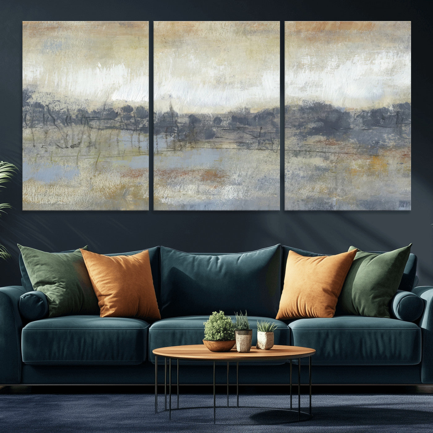 73973590-MGV-CV-36X24 - Abstract Neutral Landscape Painting Wall Art Canvas Print, Modern Minimal Texture Horizon Canvas Print, Beige Gray Contemporary Abstract Art Printing