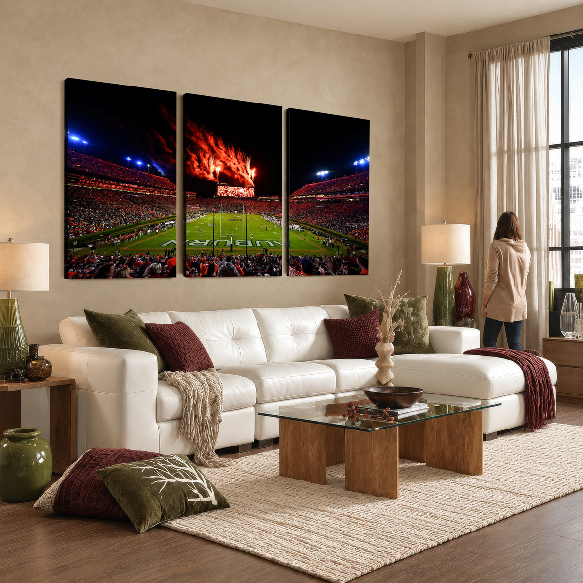 81918884-MGV-CV-36X24 - Auburn Stadium Wall Art Canvas Print, College Football Night Game Crowd, Jordan Hare Stadium Artwork