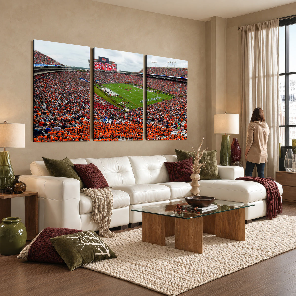 82562490-MGV-CV-36X24 - Auburn Stadium Sunset Wall Art Canvas Print, Jordan Hare Stadium Game Day Crowd, Auburn Tigers Football Artwork