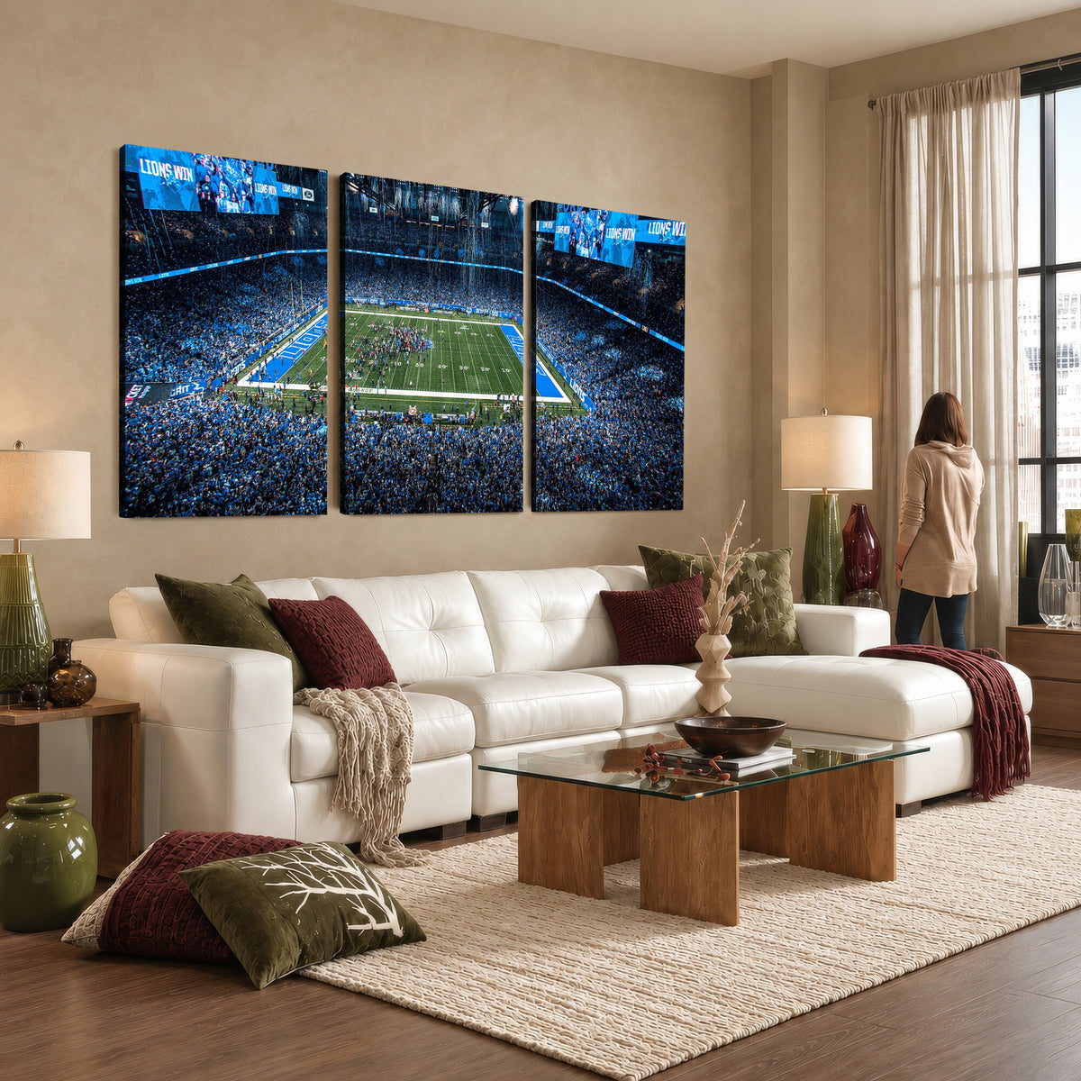 80882005-MGV-CV-36X24 - Detroit Lions Stadium Wall Art Canvas Print, Football Field Panorama