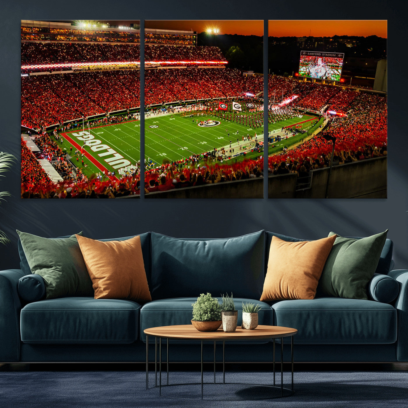 48894104-MGV-CV-36X24 - Georgia Bulldogs Stadium Wall Art Canvas Print, Sanford Stadium Night Game Panorama, College Football Crowd Wall Decor