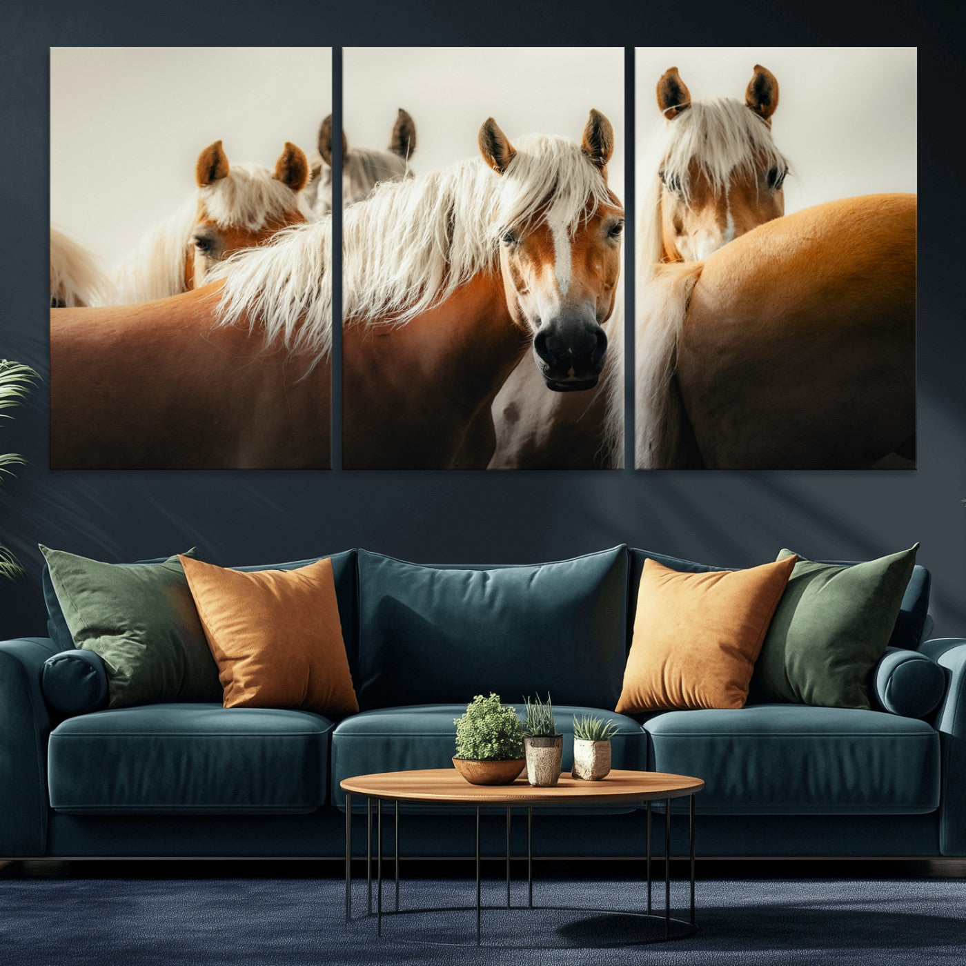 71904941-MGV-CV-36X24 - Wild Horse Herd Wall Art Canvas Print, Natural Horse Portrait Nature Wall Decor for Living Room and Office