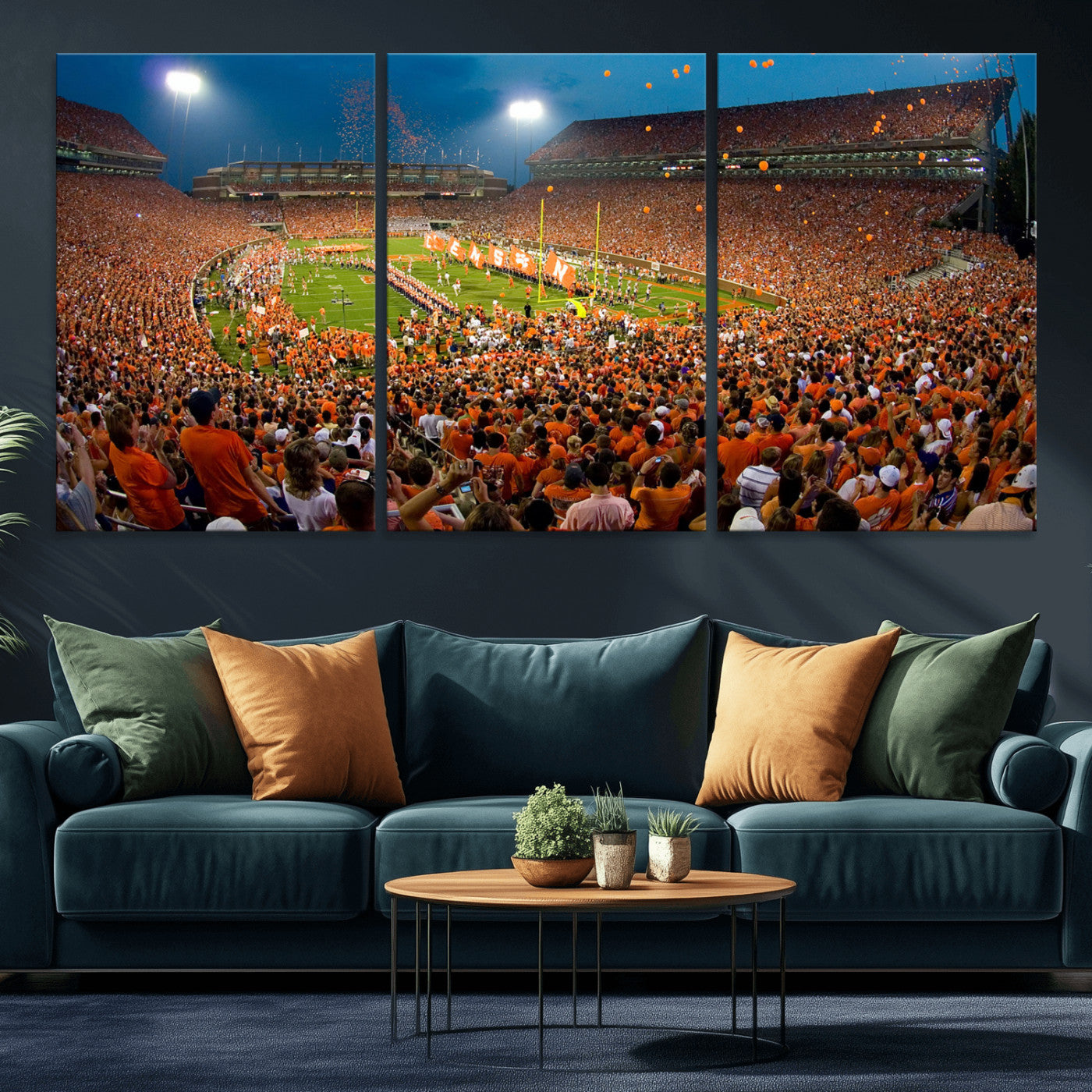 42850097-MGV-CV-36X24 - Clemson Tigers Memorial Stadium Wall Art Canvas Print, Death Valley Football Stadium Artwork, Packed Game Night Crowd Scene